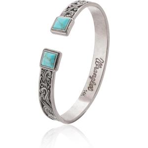 Montana West Wrangler Cuff Bracelet for Women Western Turquoise Adjustable Open Bangle Silver Plated Carved Floral Cowgirl Country Jewelry(Silver-Turquoise)