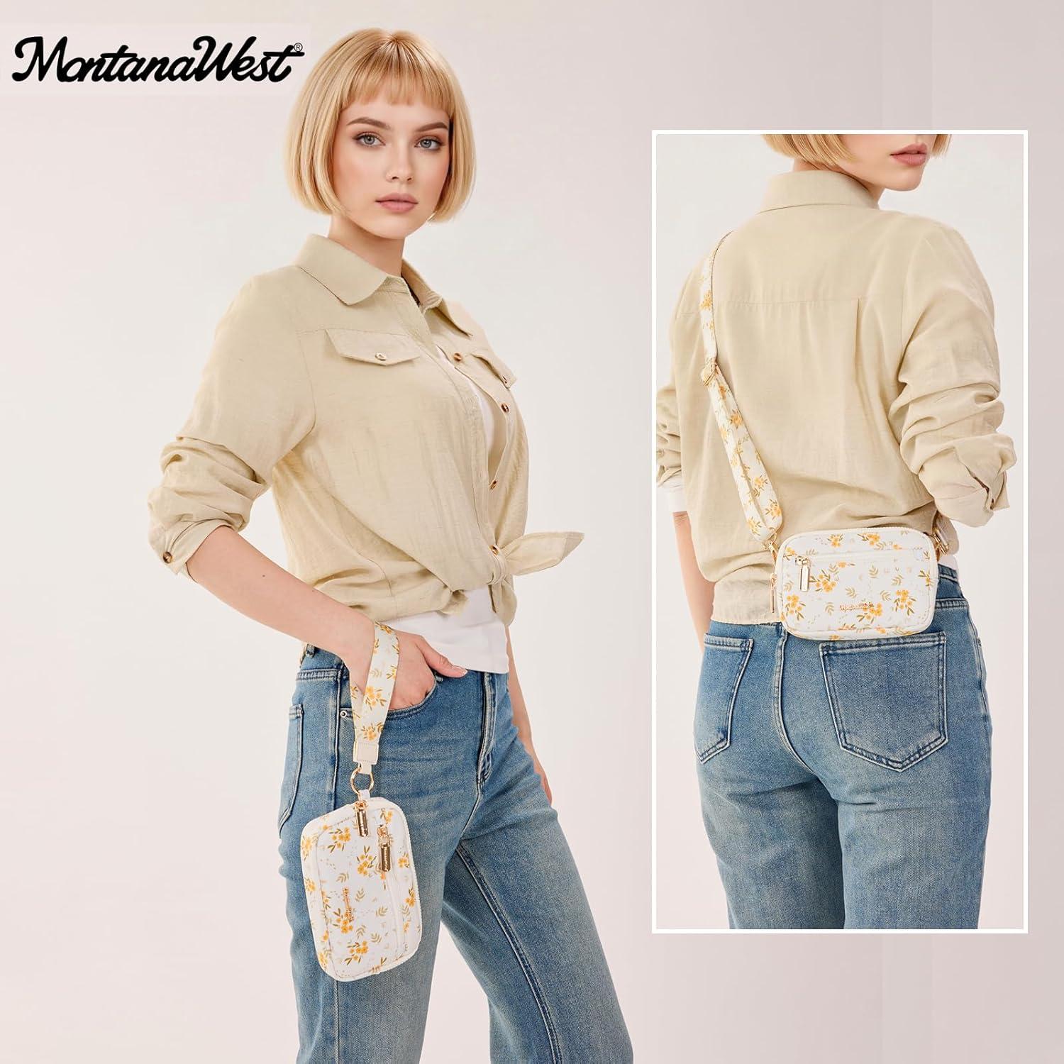 imageMontana West Wristlet Wallets for Women Nylon RFID Small Crossbody Phone Purse with Builtin Card Slots for GiftBeige