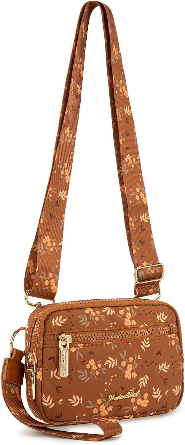 imageMontana West Wristlet Wallets for Women Nylon RFID Small Crossbody Phone Purse with Builtin Card Slots for GiftBrown