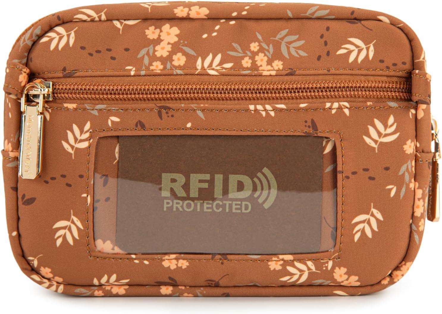imageMontana West Wristlet Wallets for Women Nylon RFID Small Crossbody Phone Purse with Builtin Card Slots for GiftBrown