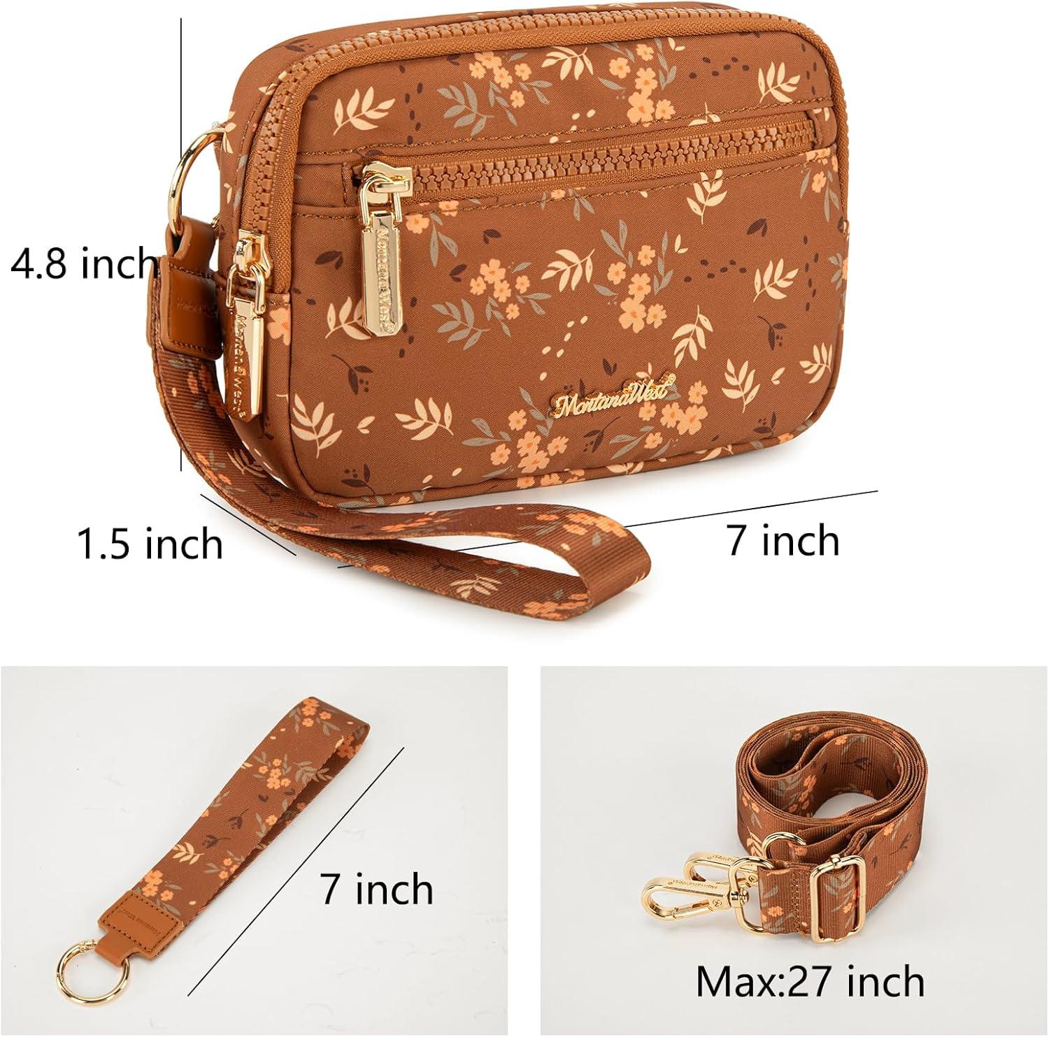imageMontana West Wristlet Wallets for Women Nylon RFID Small Crossbody Phone Purse with Builtin Card Slots for GiftBrown