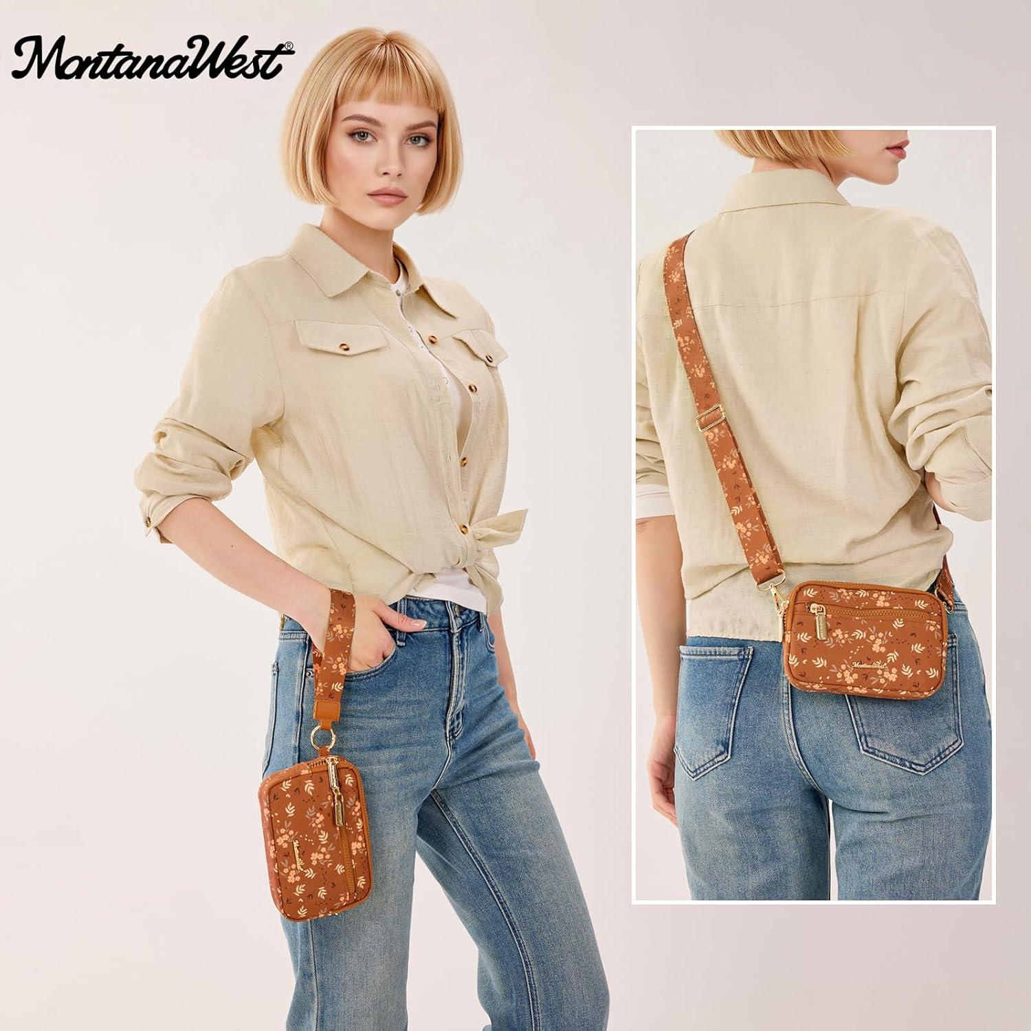 imageMontana West Wristlet Wallets for Women Nylon RFID Small Crossbody Phone Purse with Builtin Card Slots for GiftBrown