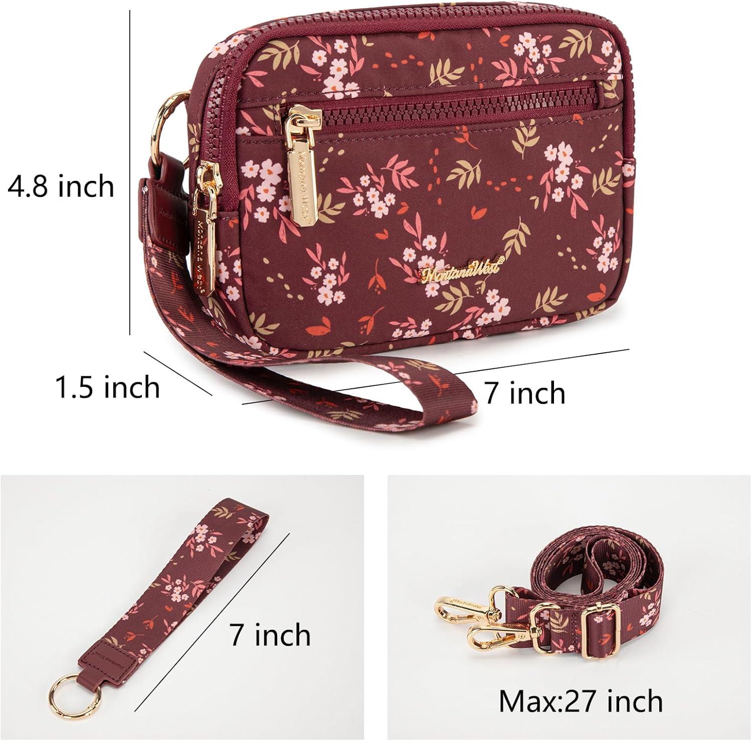 imageMontana West Wristlet Wallets for Women Nylon RFID Small Crossbody Phone Purse with Builtin Card Slots for GiftBurgundy