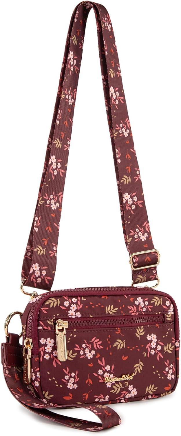 imageMontana West Wristlet Wallets for Women Nylon RFID Small Crossbody Phone Purse with Builtin Card Slots for GiftBurgundy