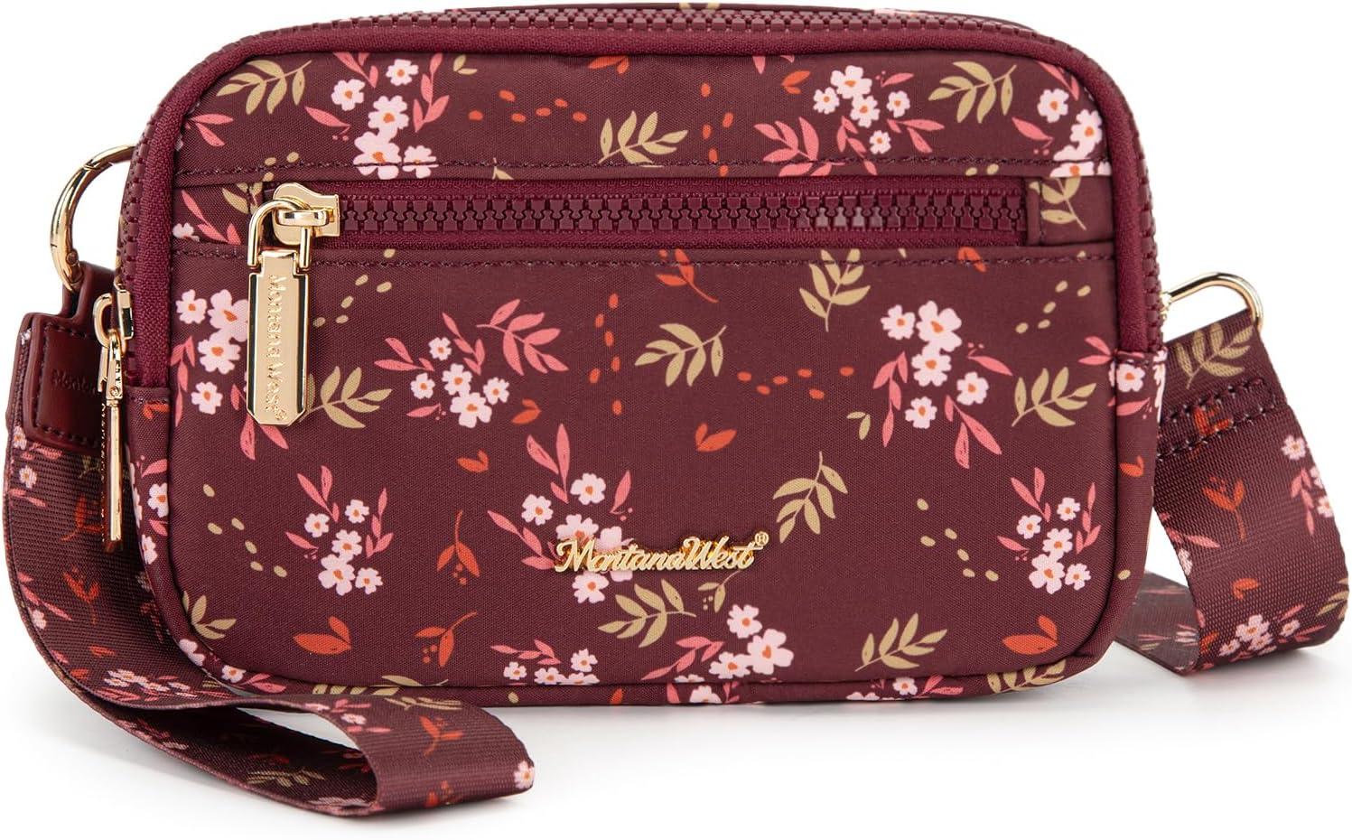 imageMontana West Wristlet Wallets for Women Nylon RFID Small Crossbody Phone Purse with Builtin Card Slots for GiftBurgundy