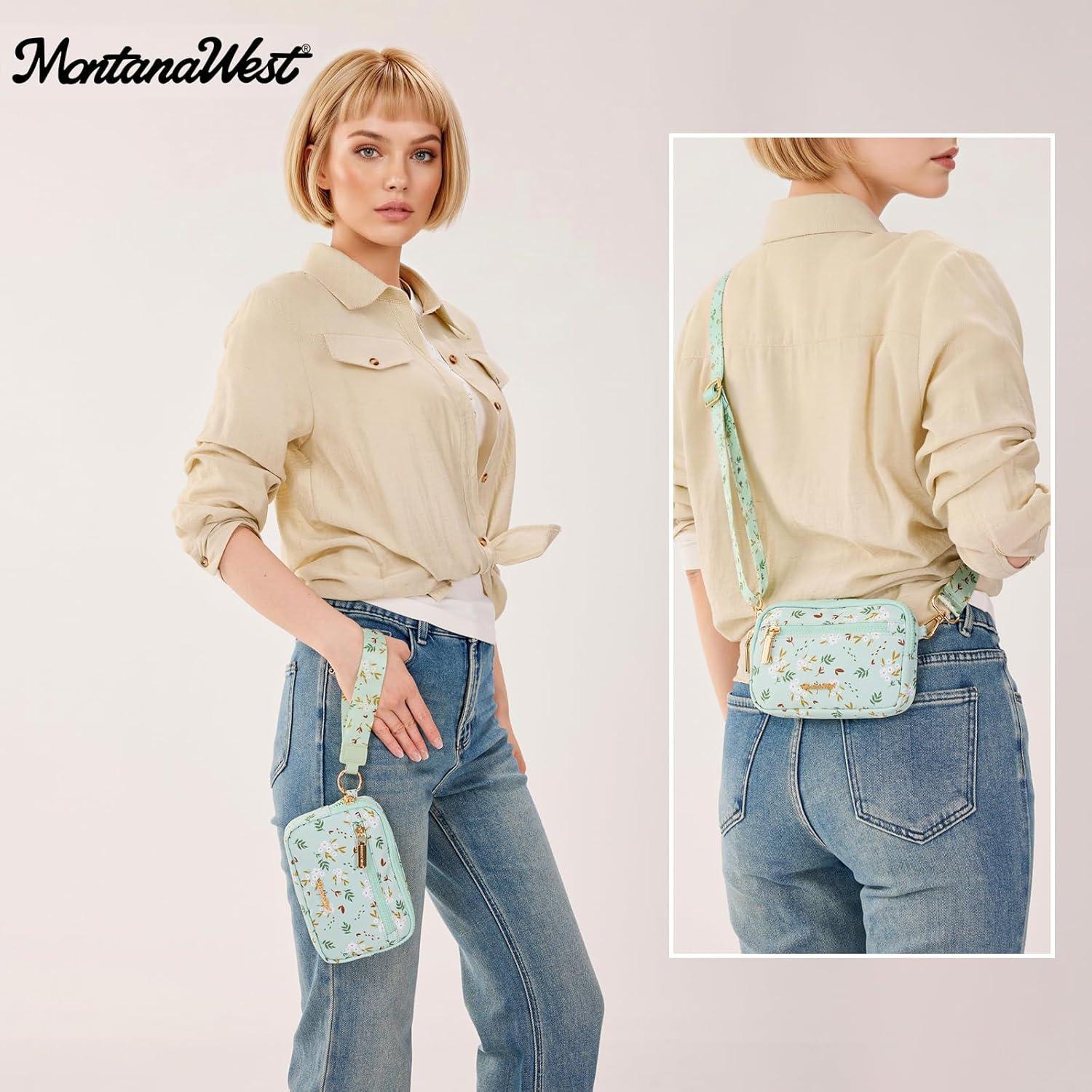 imageMontana West Wristlet Wallets for Women Nylon RFID Small Crossbody Phone Purse with Builtin Card Slots for GiftGreen