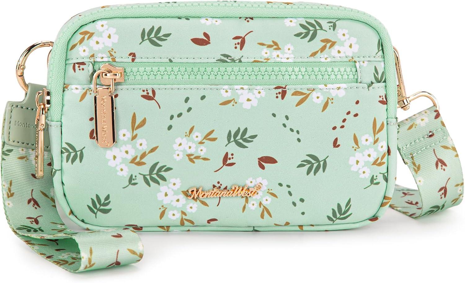 imageMontana West Wristlet Wallets for Women Nylon RFID Small Crossbody Phone Purse with Builtin Card Slots for GiftGreen