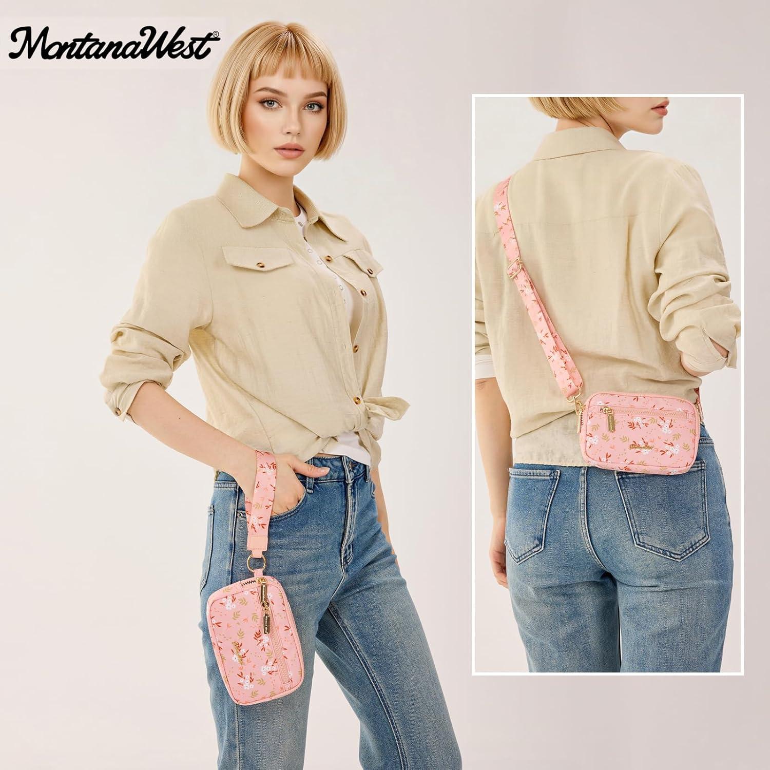 imageMontana West Wristlet Wallets for Women Nylon RFID Small Crossbody Phone Purse with Builtin Card Slots for GiftPink