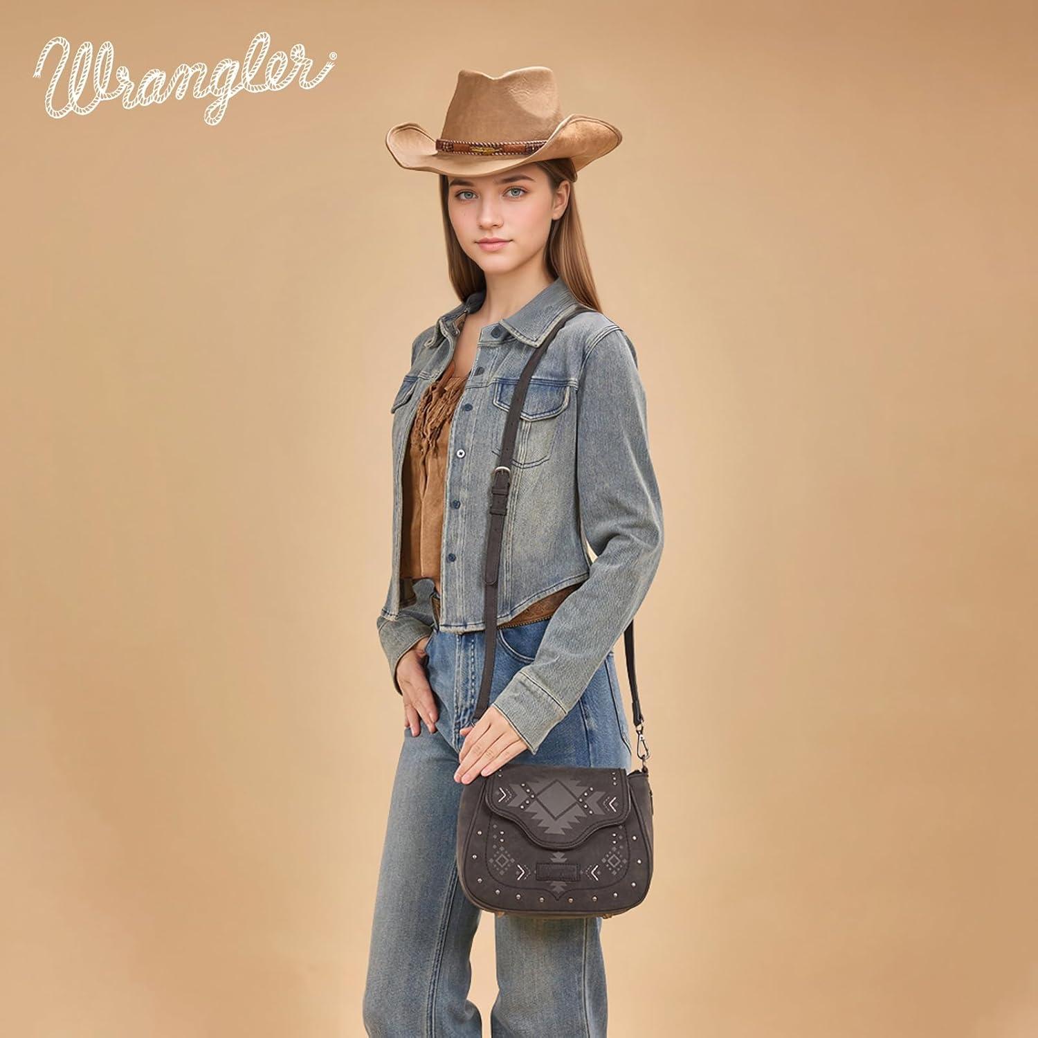imageWrangler Western Flap Crossbody Bag for Women Designer Purses Shoulder BagBlack