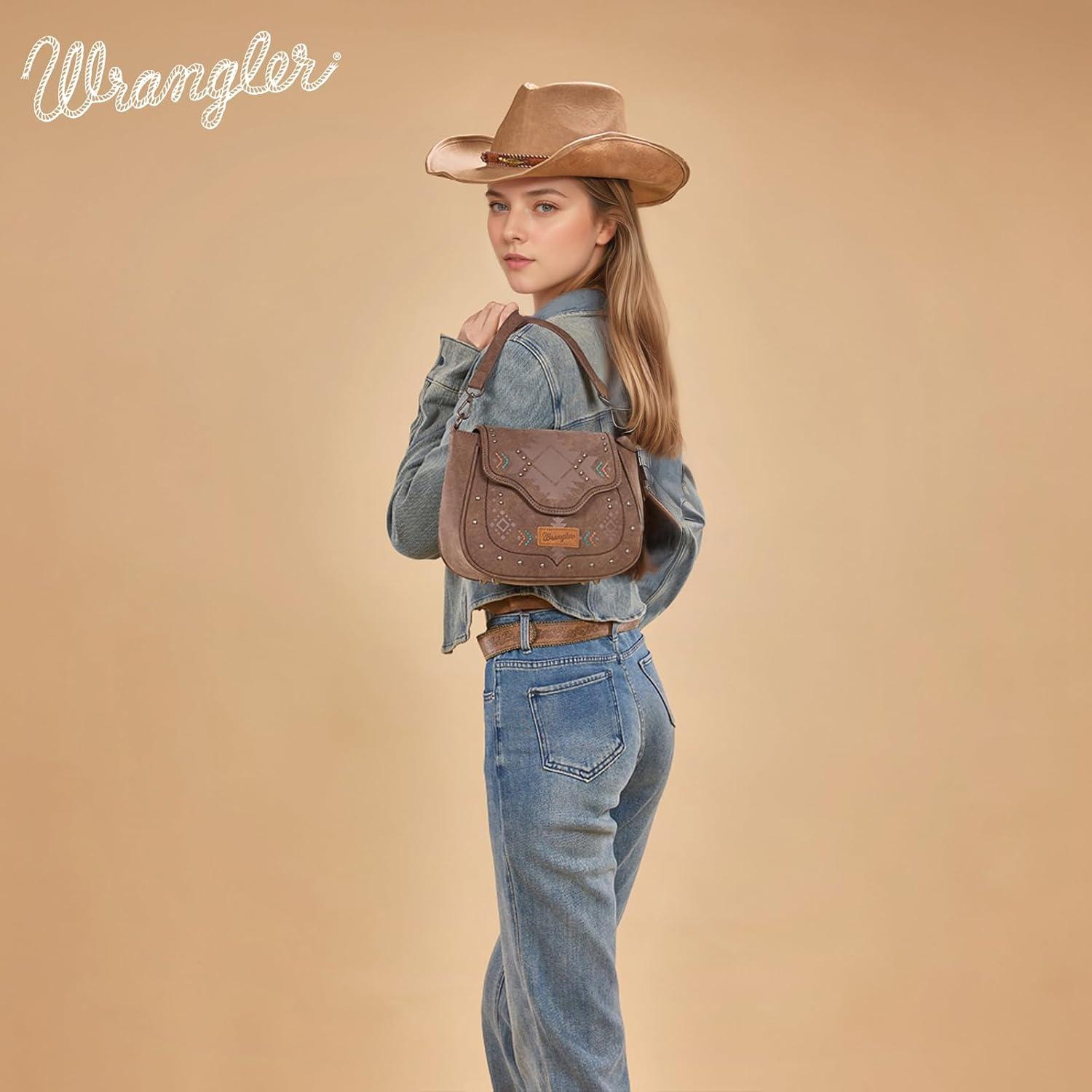 imageWrangler Western Flap Crossbody Bag for Women Designer Purses Shoulder BagCoffee