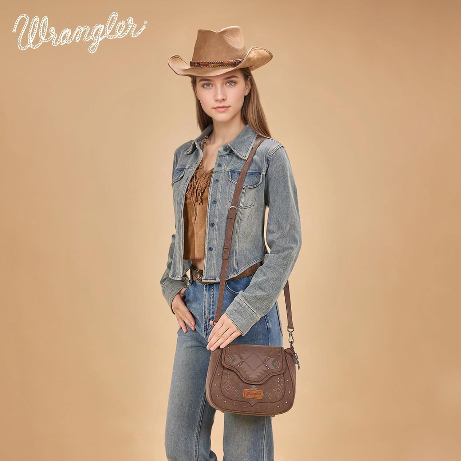 imageWrangler Western Flap Crossbody Bag for Women Designer Purses Shoulder BagCoffee