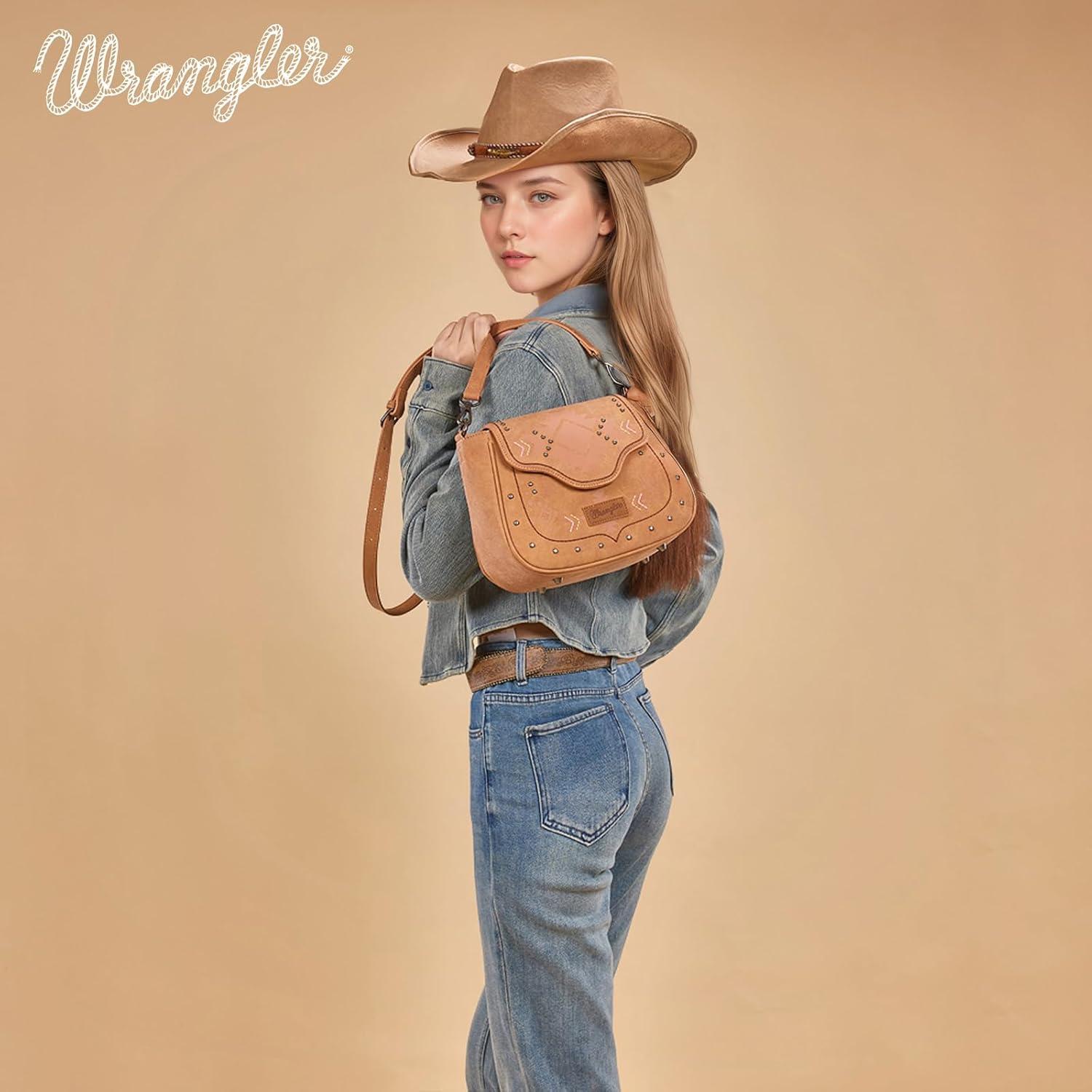 imageWrangler Western Flap Crossbody Bag for Women Designer Purses Shoulder BagLight Brown
