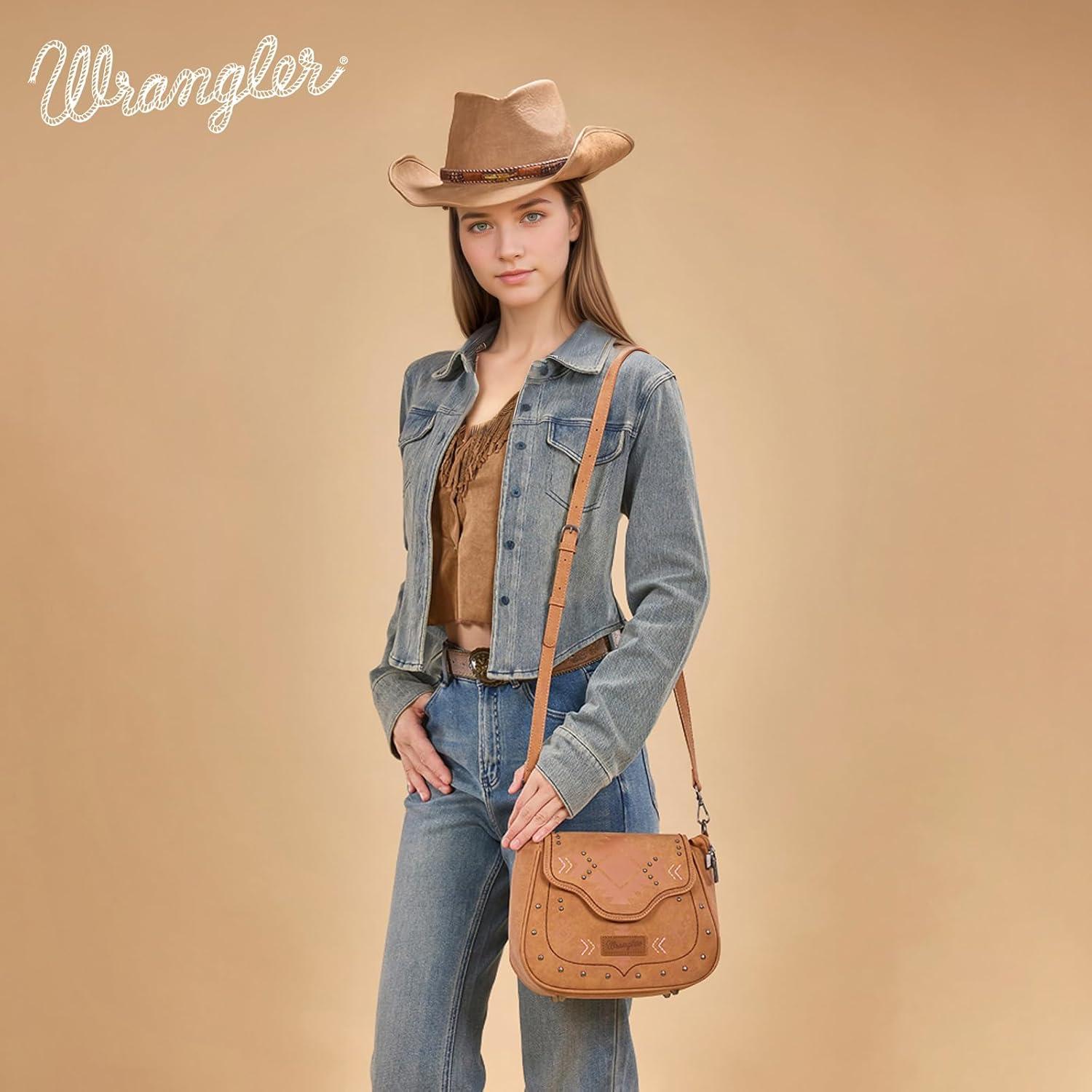 imageWrangler Western Flap Crossbody Bag for Women Designer Purses Shoulder BagLight Brown