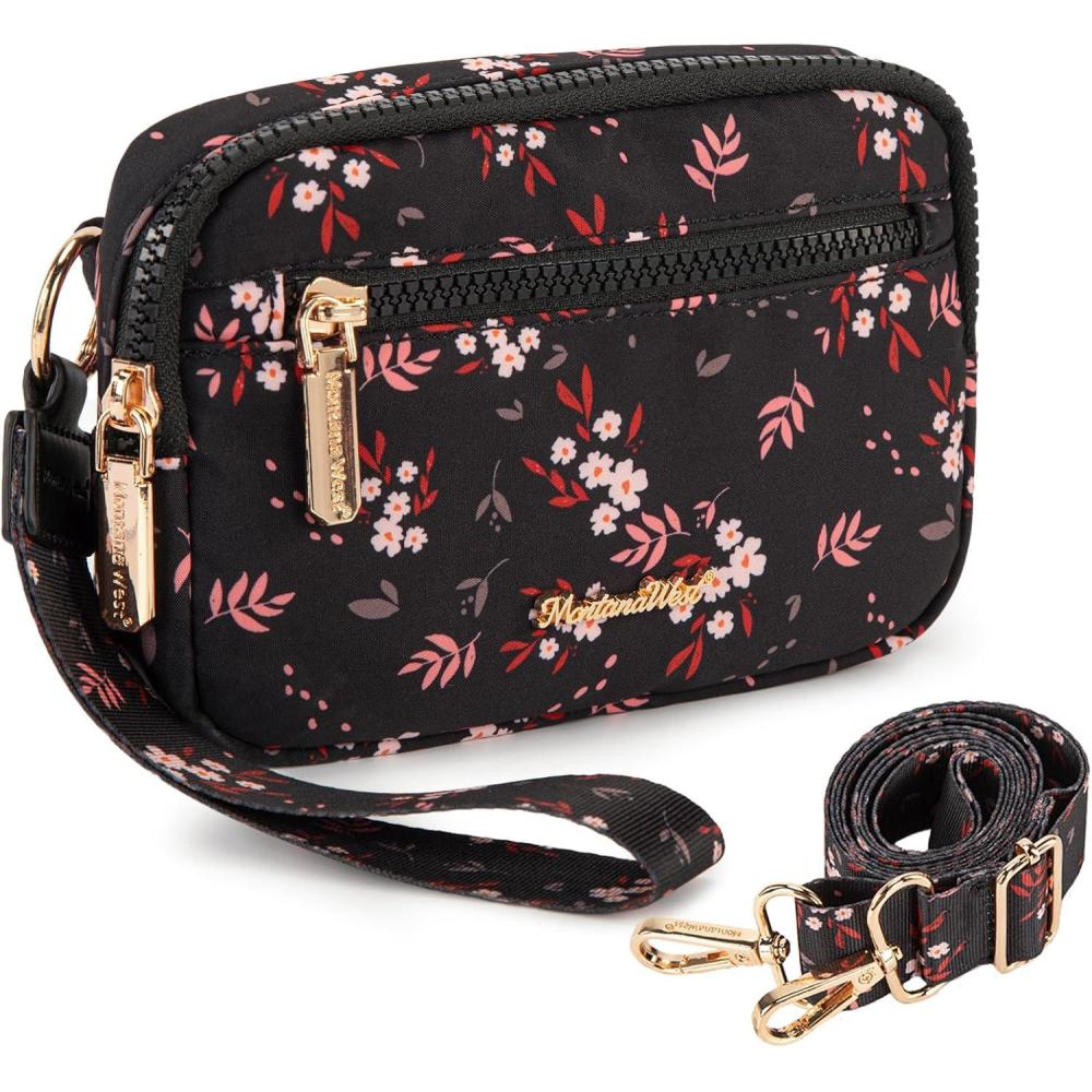 imageMontana West Wristlet Wallets for Women Nylon RFID Small Crossbody Phone Purse with Builtin Card Slots for GiftBlack
