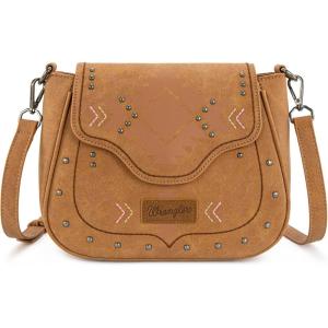 Wrangler Western Flap Crossbody Bag for Women Designer Purses Shoulder Bag(Light Brown)