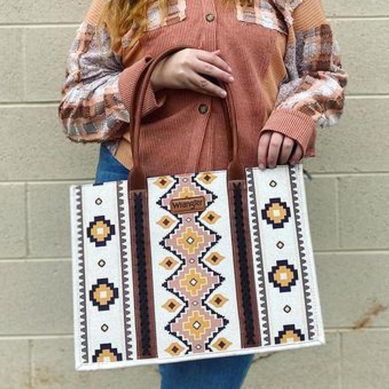 imageMontana West Wrangler Large Tote Bag for Women Work Handbags Shoulder Purses with Top Handle WesternA Angel White No Strap