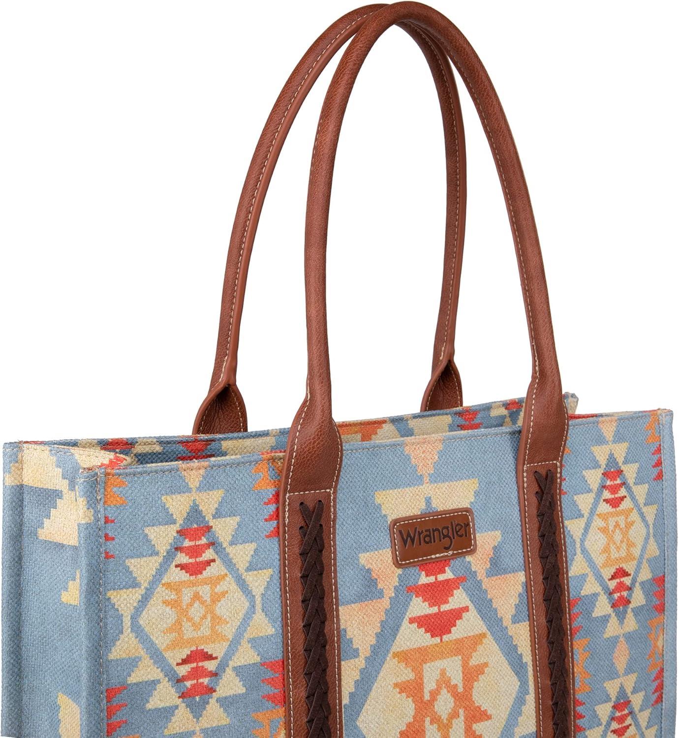 imageMontana West Wrangler Large Tote Bag for Women Work Handbags Shoulder Purses with Top Handle WesternAngel Cerulean Blue L