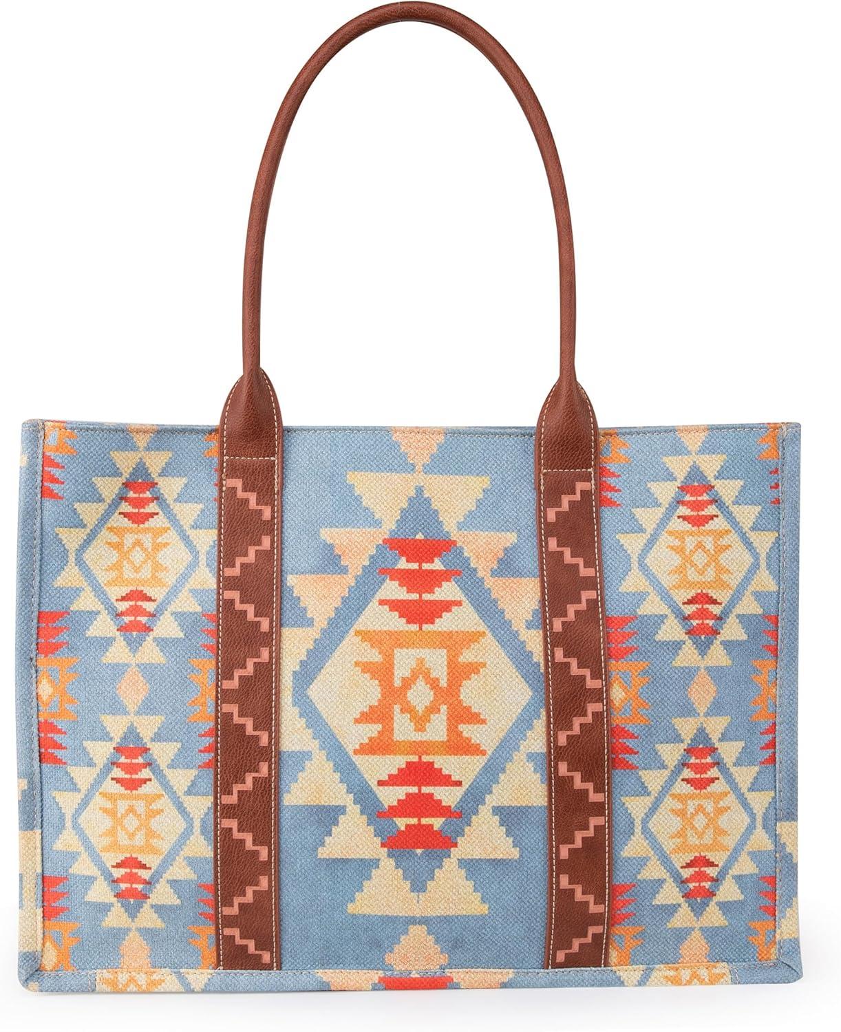 imageMontana West Wrangler Large Tote Bag for Women Work Handbags Shoulder Purses with Top Handle WesternAngel Cerulean Blue L