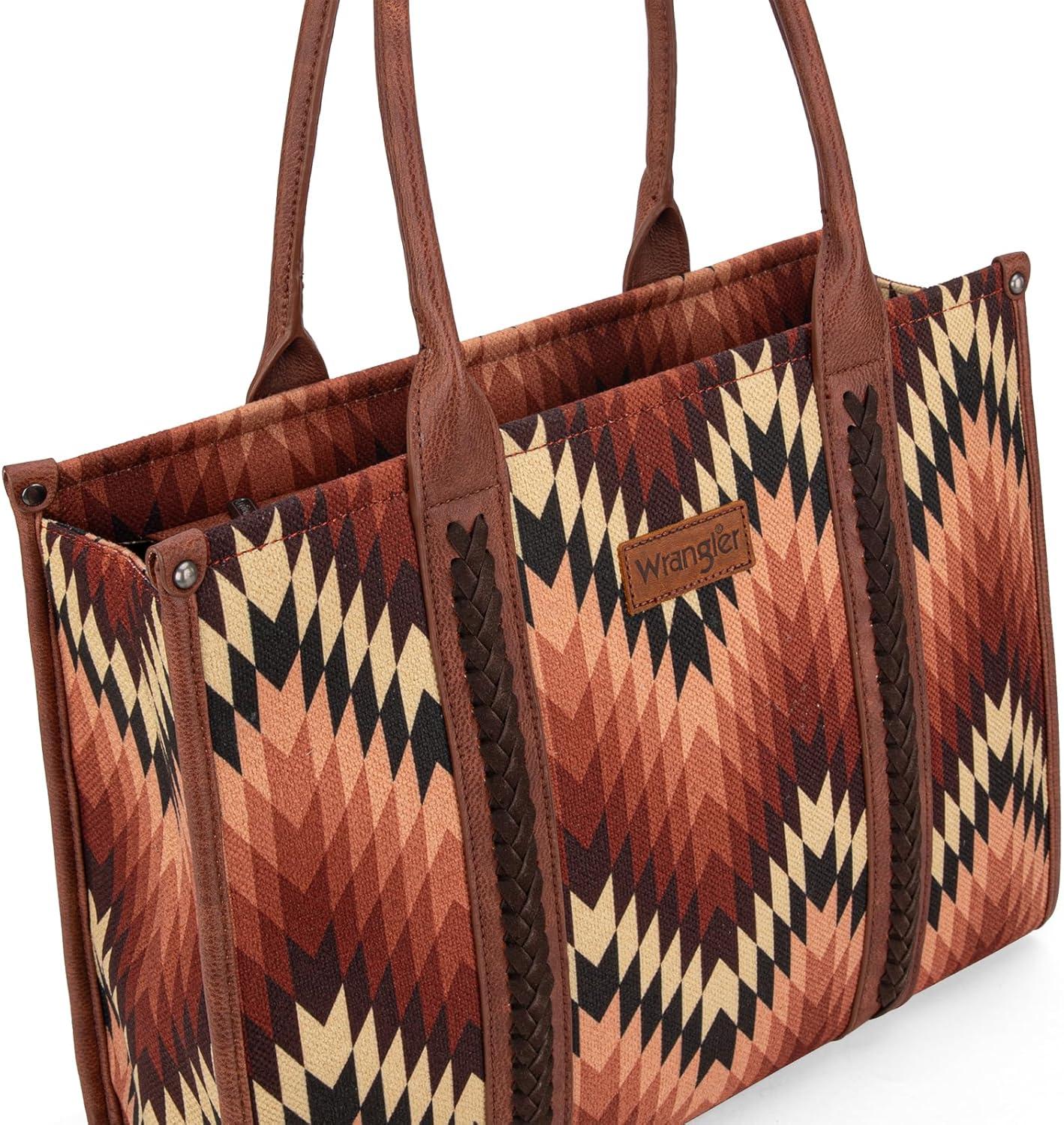 imageMontana West Wrangler Large Tote Bag for Women Work Handbags Shoulder Purses with Top Handle WesternCcanvas Cottonbrown