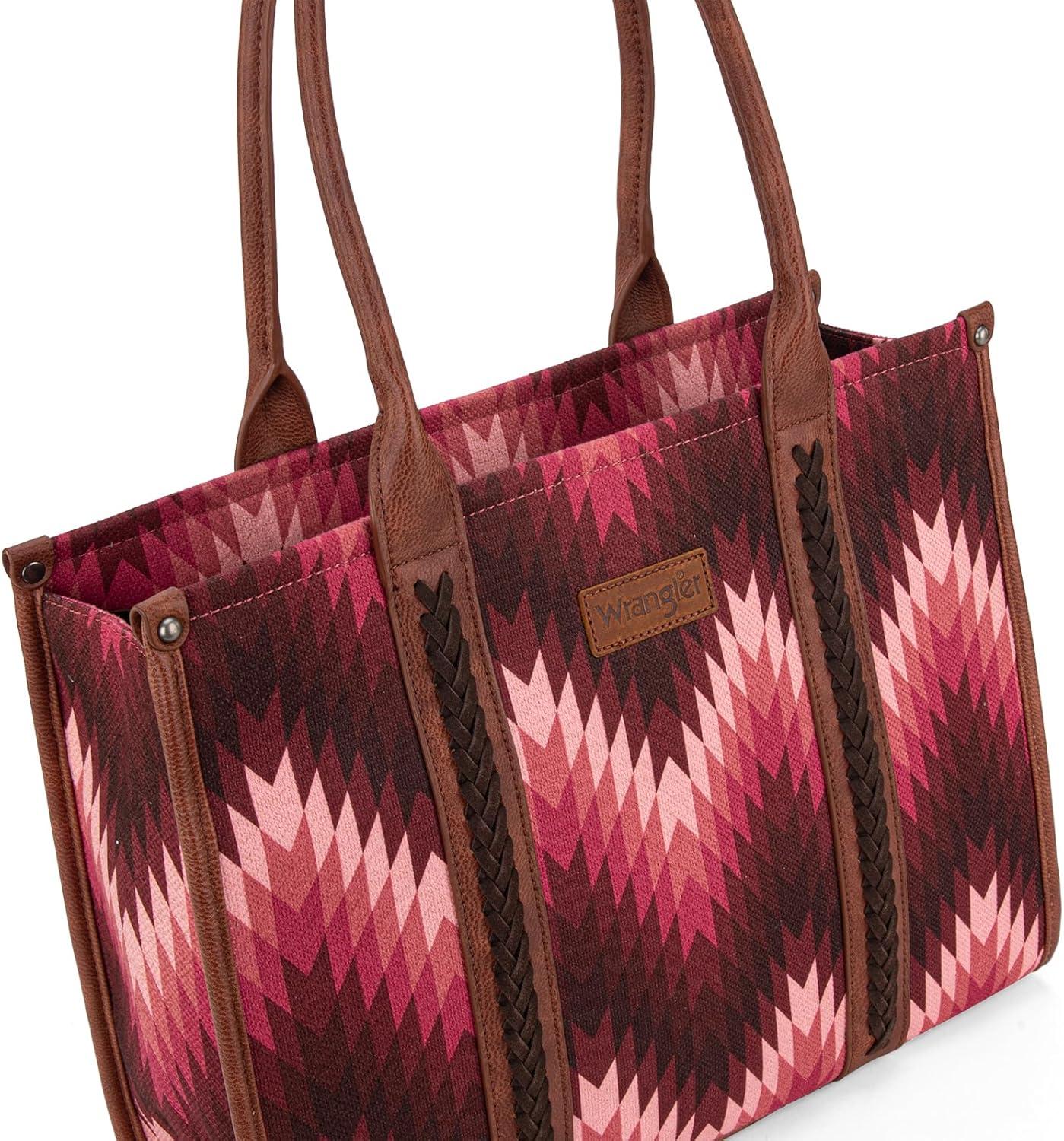 imageMontana West Wrangler Large Tote Bag for Women Work Handbags Shoulder Purses with Top Handle WesternCcanvas Cottondark Pink