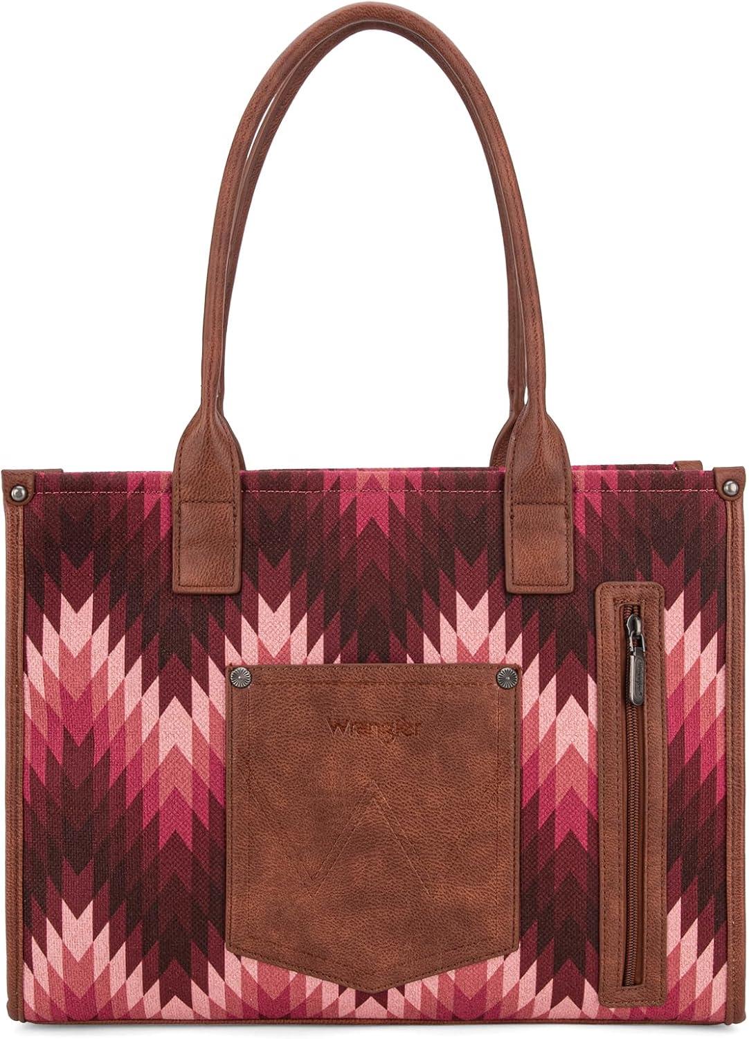 imageMontana West Wrangler Large Tote Bag for Women Work Handbags Shoulder Purses with Top Handle WesternCcanvas Cottondark Pink