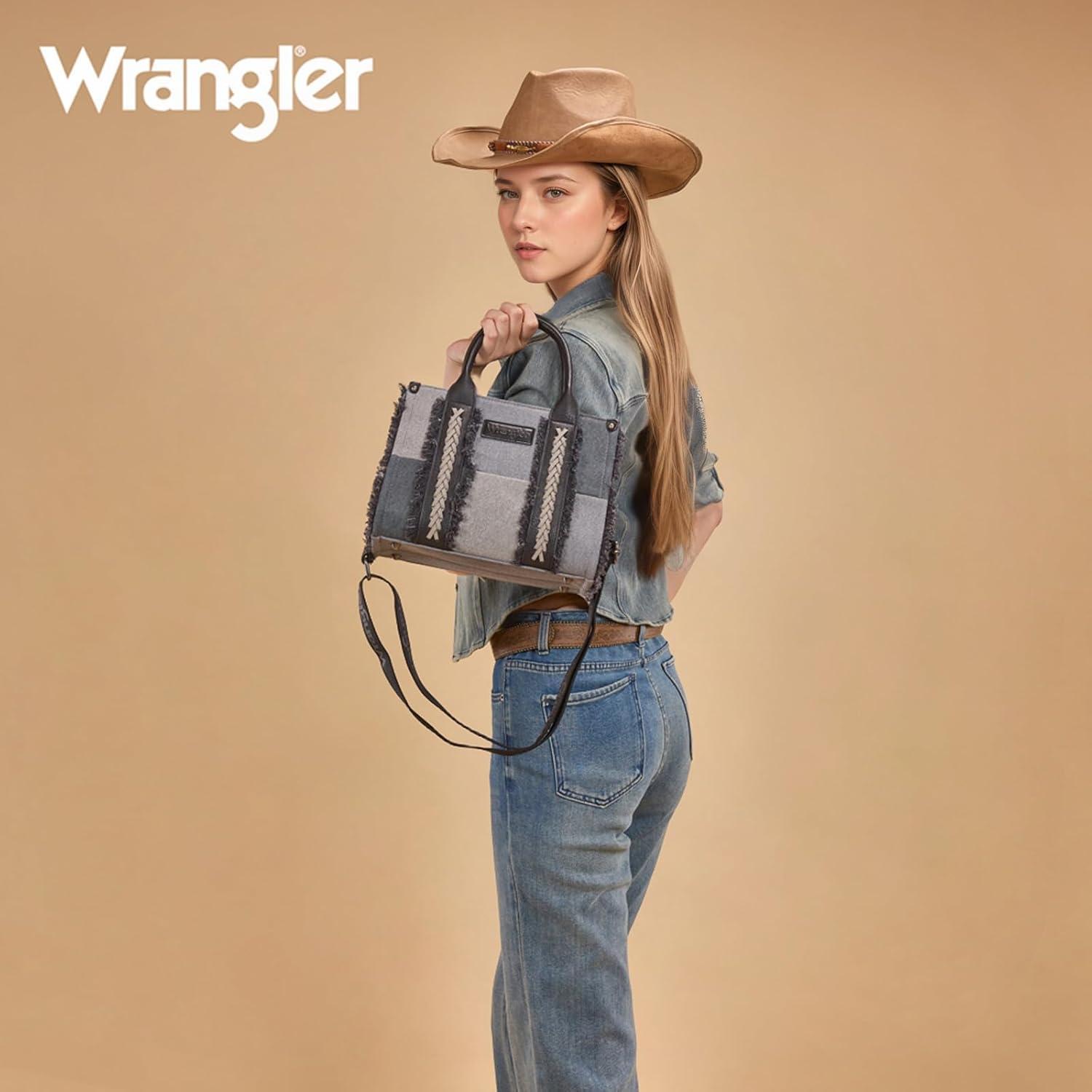 imageMontana West Wrangler Tote Bag for Women Canvas Woven Top Handle Handbags with Guitar Strap Retro Purse Boho Shoulder BagBlack