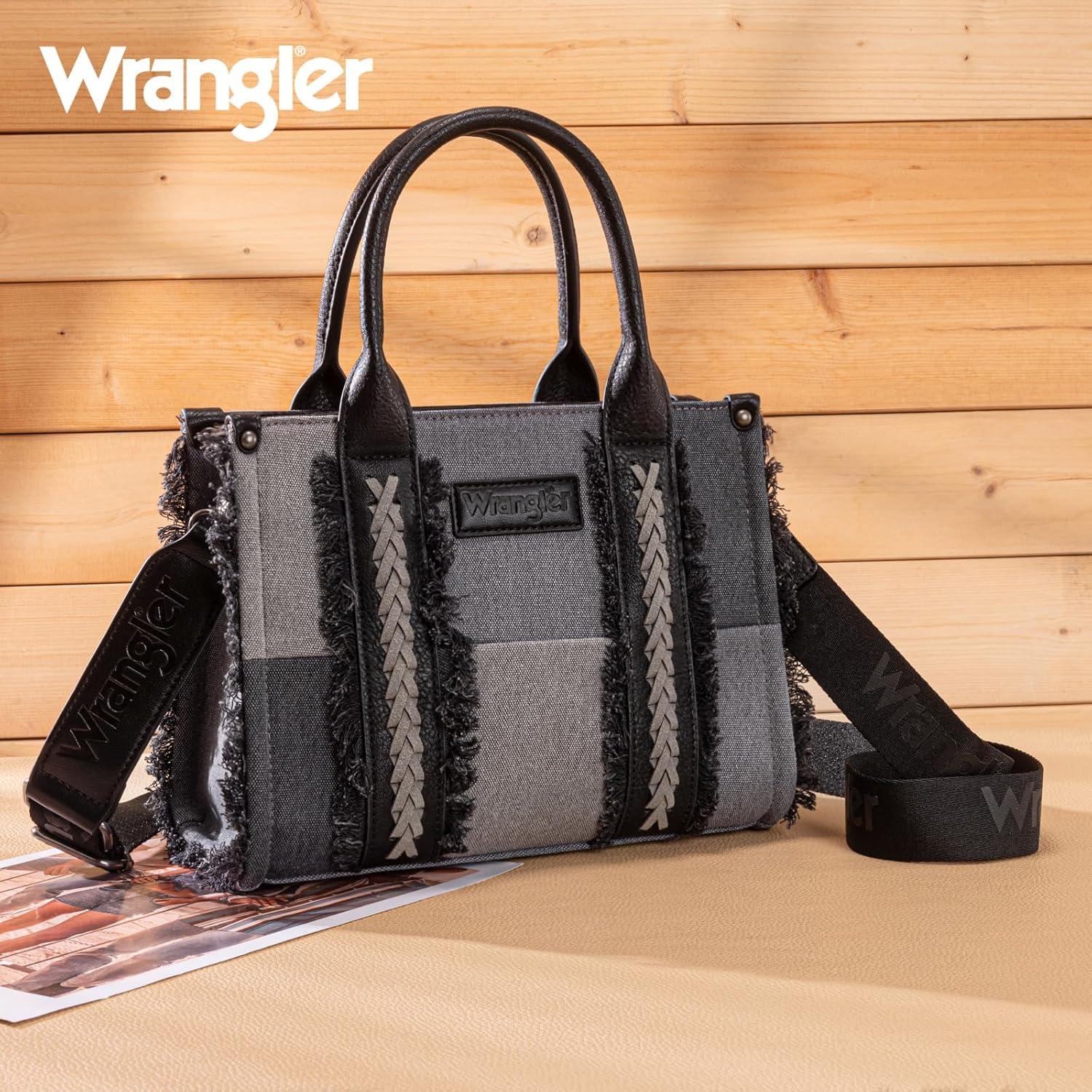 imageMontana West Wrangler Tote Bag for Women Canvas Woven Top Handle Handbags with Guitar Strap Retro Purse Boho Shoulder BagBlack