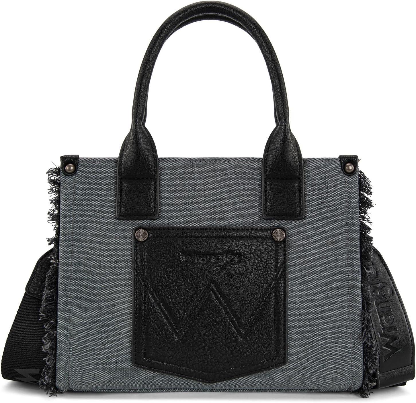 imageMontana West Wrangler Tote Bag for Women Canvas Woven Top Handle Handbags with Guitar Strap Retro Purse Boho Shoulder BagBlack