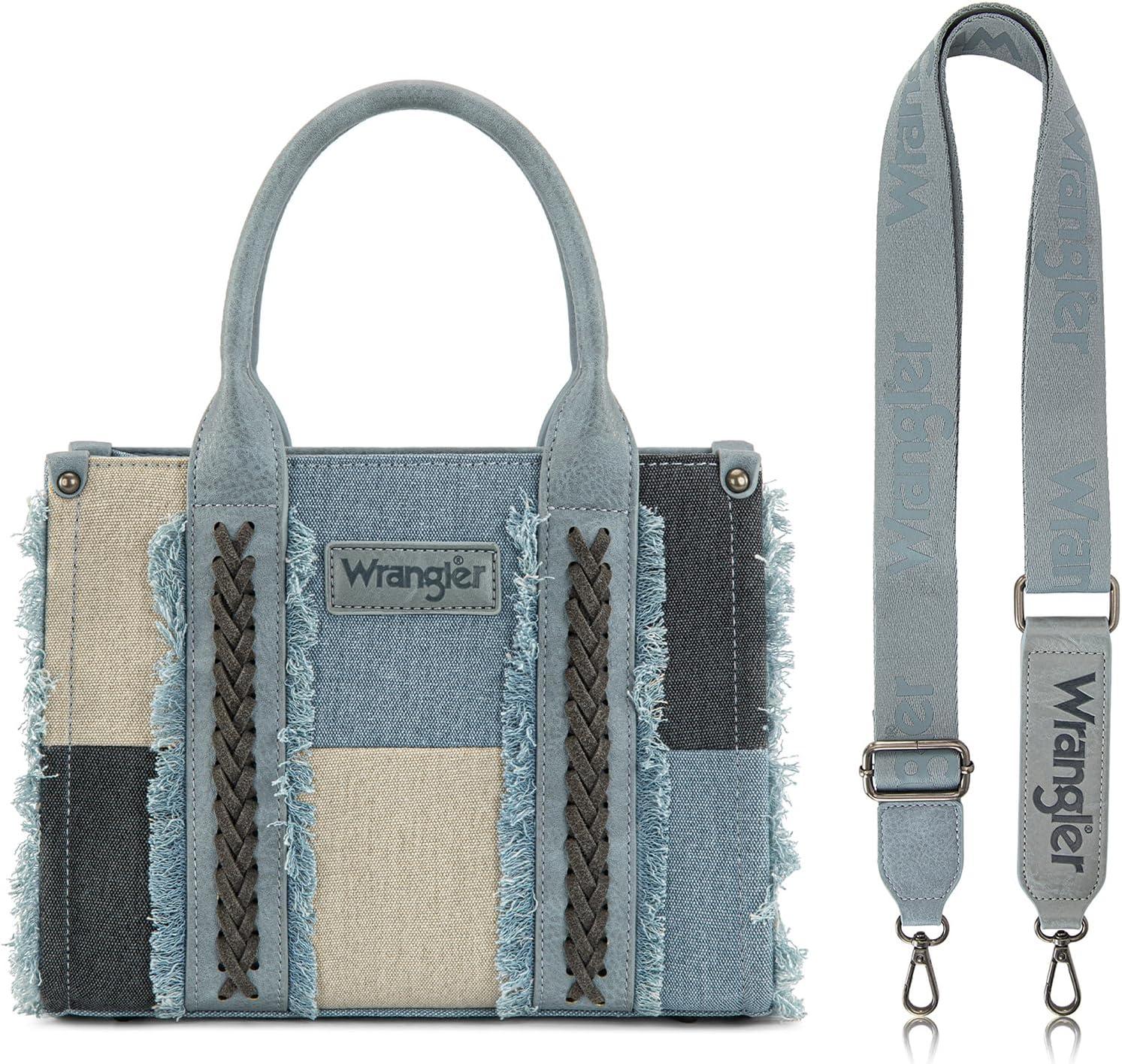 imageMontana West Wrangler Tote Bag for Women Canvas Woven Top Handle Handbags with Guitar Strap Retro Purse Boho Shoulder BagJean