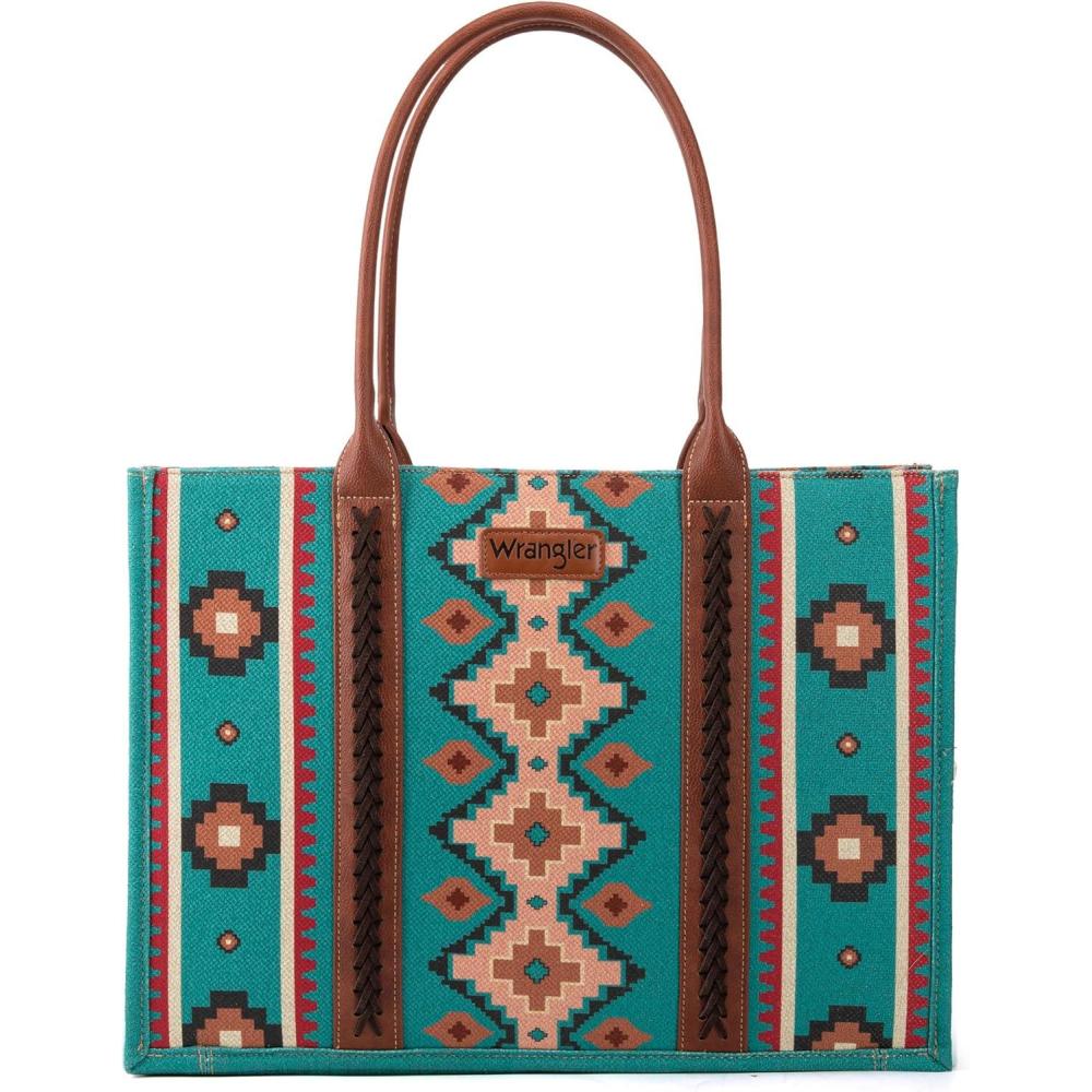 imageMontana West Wrangler Large Tote Bag for Women Work Handbags Shoulder Purses with Top Handle WesternAngel Diamond Turquoisel
