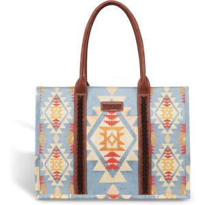 Montana West Wrangler Large Tote Bag for Women Work Handbags Shoulder Purses with Top Handle Western(Angel Cerulean Blue – L)