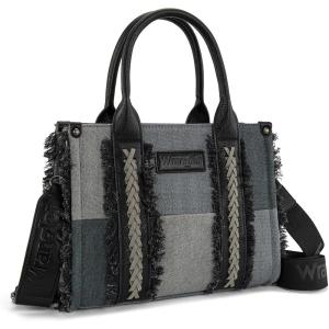 Montana West Wrangler Tote Bag for Women Canvas Woven Top Handle Handbags with Guitar Strap Retro Purse Boho Shoulder Bag(Black)