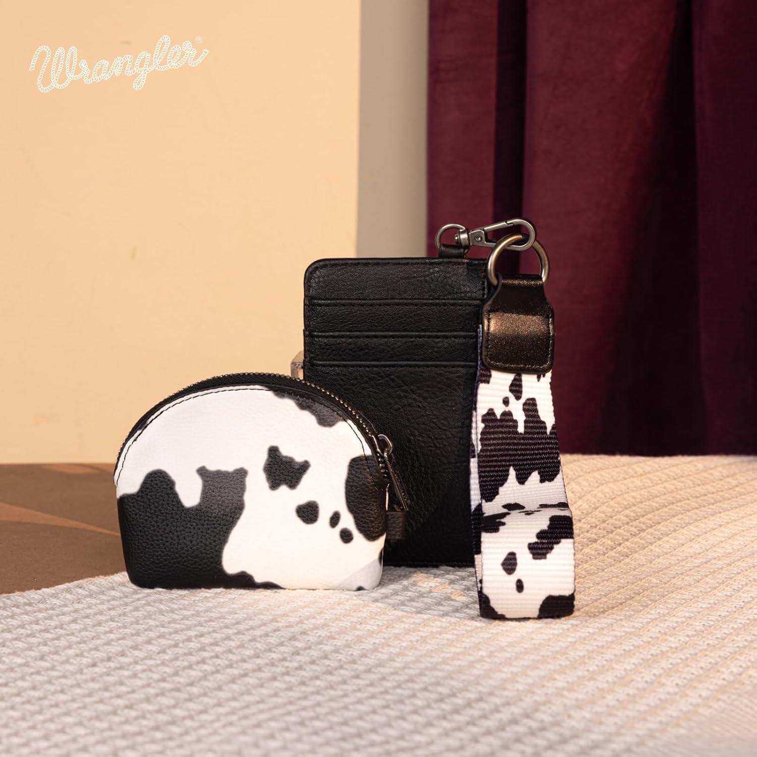 imageMontana WestxWrangler KeyChain Wristlet Wallets for Women Western Dual Pouch Wristlet Embroidered Boot Scroll Card Holder Wallet With ZipperArtist COW Black