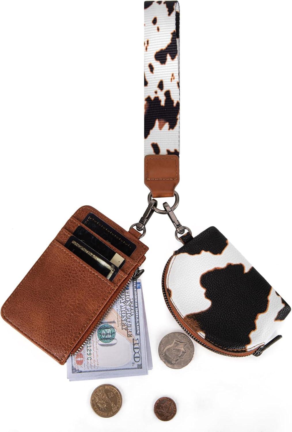 imageMontana WestxWrangler KeyChain Wristlet Wallets for Women Western Dual Pouch Wristlet Embroidered Boot Scroll Card Holder Wallet With ZipperArtist COW Brown