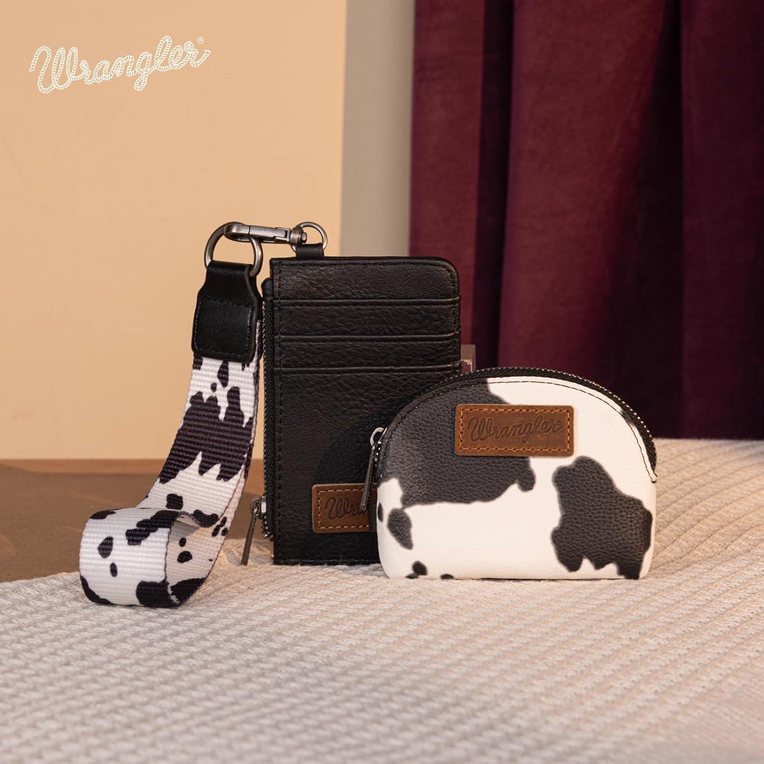 imageMontana WestxWrangler KeyChain Wristlet Wallets for Women Western Dual Pouch Wristlet Embroidered Boot Scroll Card Holder Wallet With ZipperArtist COW Black