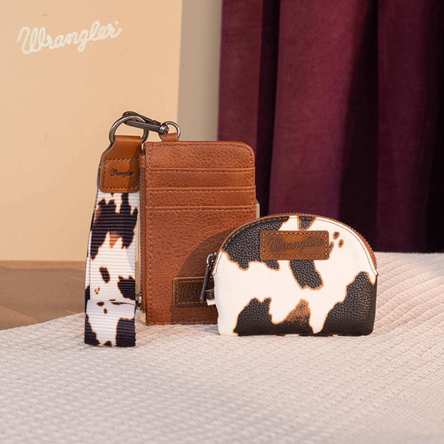 imageMontana WestxWrangler KeyChain Wristlet Wallets for Women Western Dual Pouch Wristlet Embroidered Boot Scroll Card Holder Wallet With ZipperArtist COW Brown