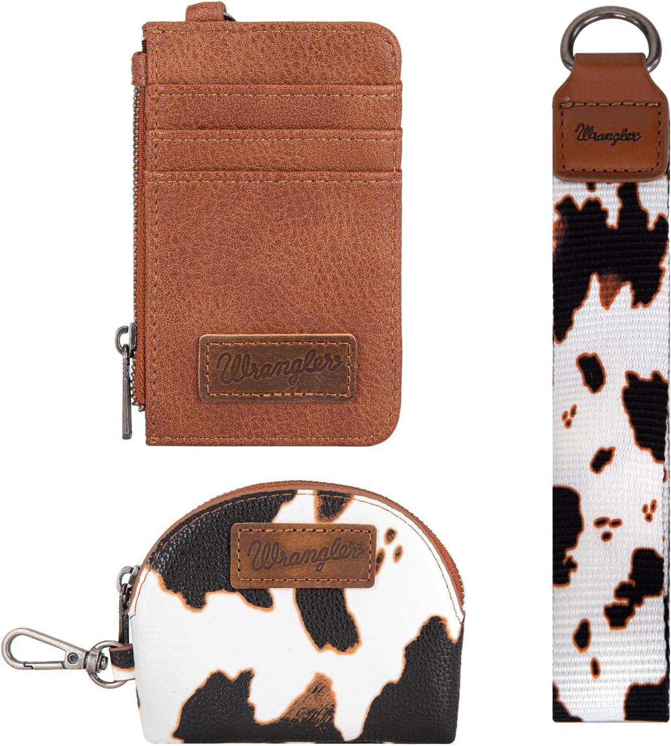 imageMontana WestxWrangler KeyChain Wristlet Wallets for Women Western Dual Pouch Wristlet Embroidered Boot Scroll Card Holder Wallet With ZipperArtist COW Brown