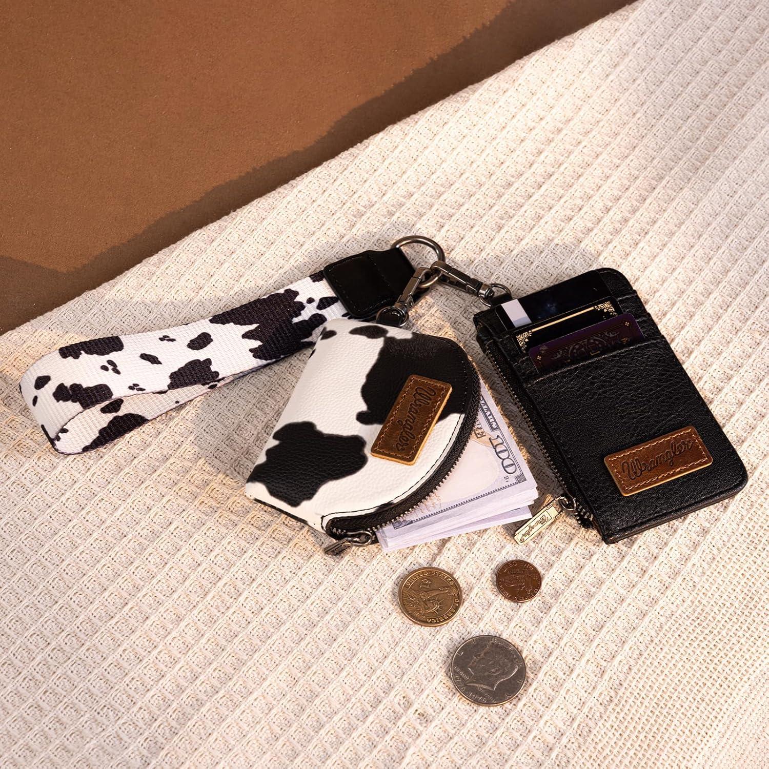 imageMontana WestxWrangler KeyChain Wristlet Wallets for Women Western Dual Pouch Wristlet Embroidered Boot Scroll Card Holder Wallet With ZipperArtist COW Black