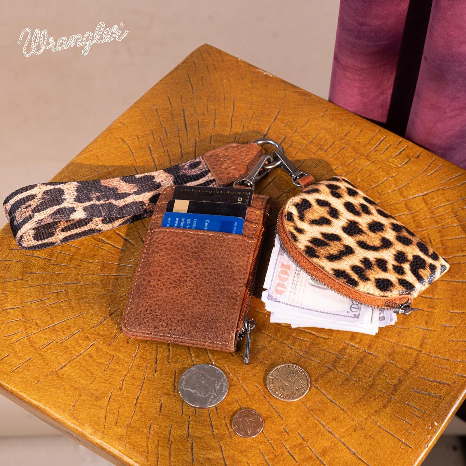 imageMontana WestxWrangler KeyChain Wristlet Wallets for Women Western Dual Pouch Wristlet Embroidered Boot Scroll Card Holder Wallet With ZipperArtist leopard