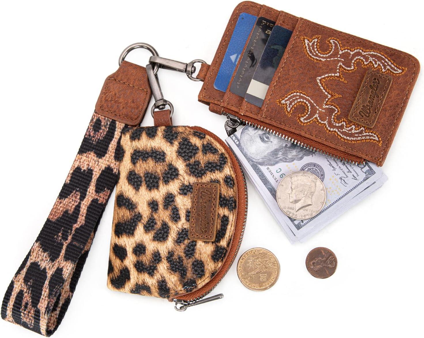 imageMontana WestxWrangler KeyChain Wristlet Wallets for Women Western Dual Pouch Wristlet Embroidered Boot Scroll Card Holder Wallet With ZipperArtist leopard