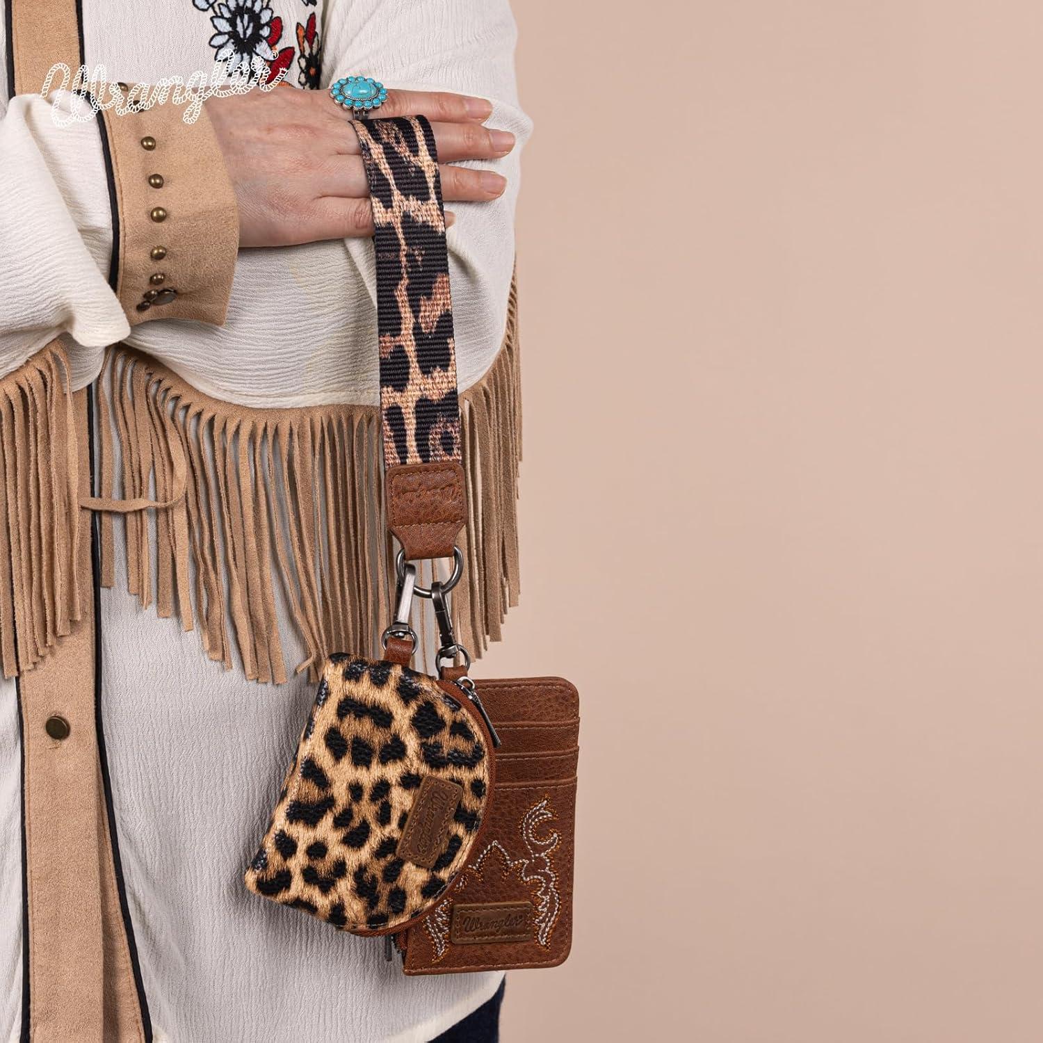 imageMontana WestxWrangler KeyChain Wristlet Wallets for Women Western Dual Pouch Wristlet Embroidered Boot Scroll Card Holder Wallet With ZipperArtist leopard