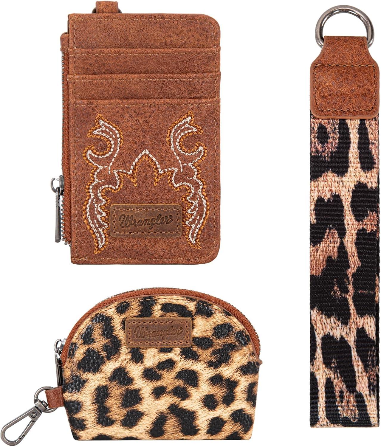 imageMontana WestxWrangler KeyChain Wristlet Wallets for Women Western Dual Pouch Wristlet Embroidered Boot Scroll Card Holder Wallet With ZipperArtist leopard