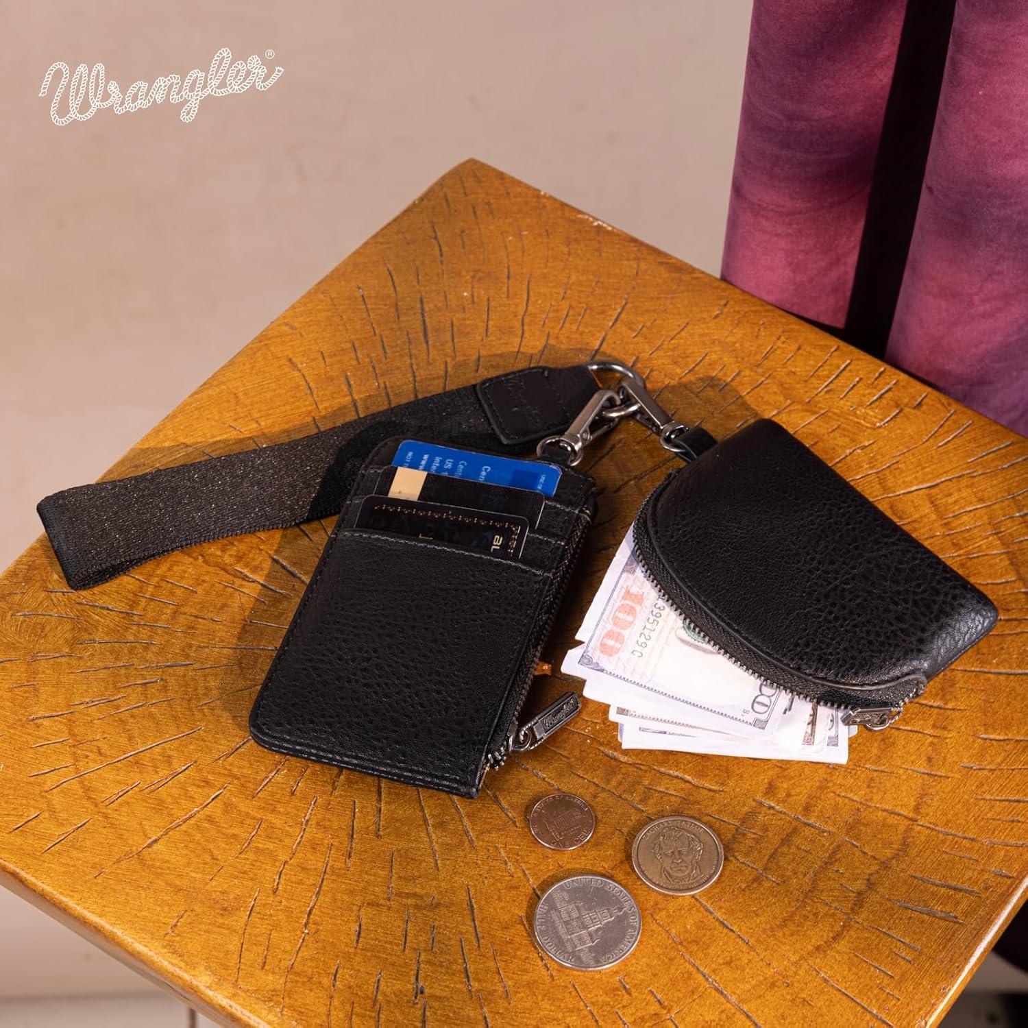 imageMontana WestxWrangler KeyChain Wristlet Wallets for Women Western Dual Pouch Wristlet Embroidered Boot Scroll Card Holder Wallet With ZipperBBlack