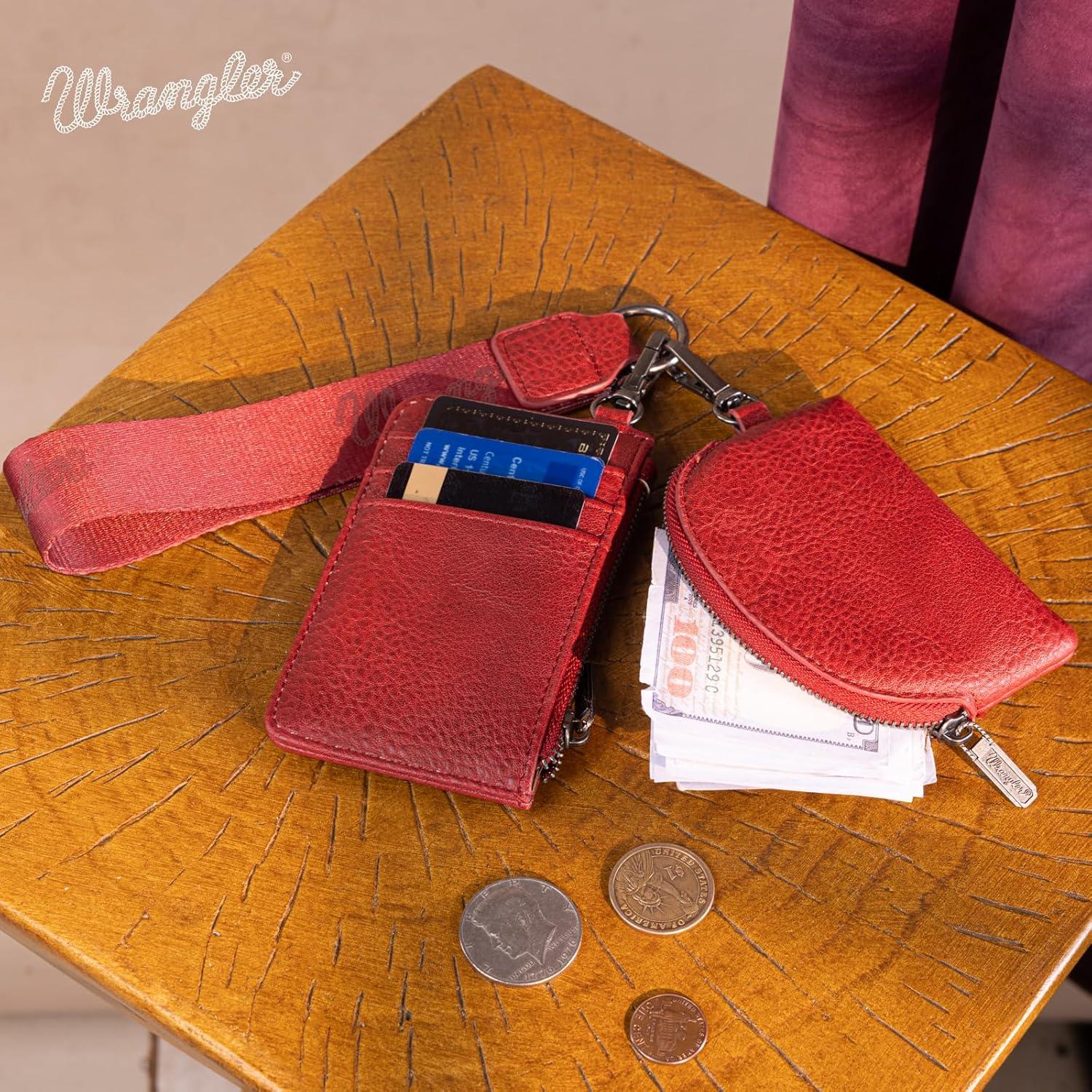 imageMontana WestxWrangler KeyChain Wristlet Wallets for Women Western Dual Pouch Wristlet Embroidered Boot Scroll Card Holder Wallet With ZipperBRed