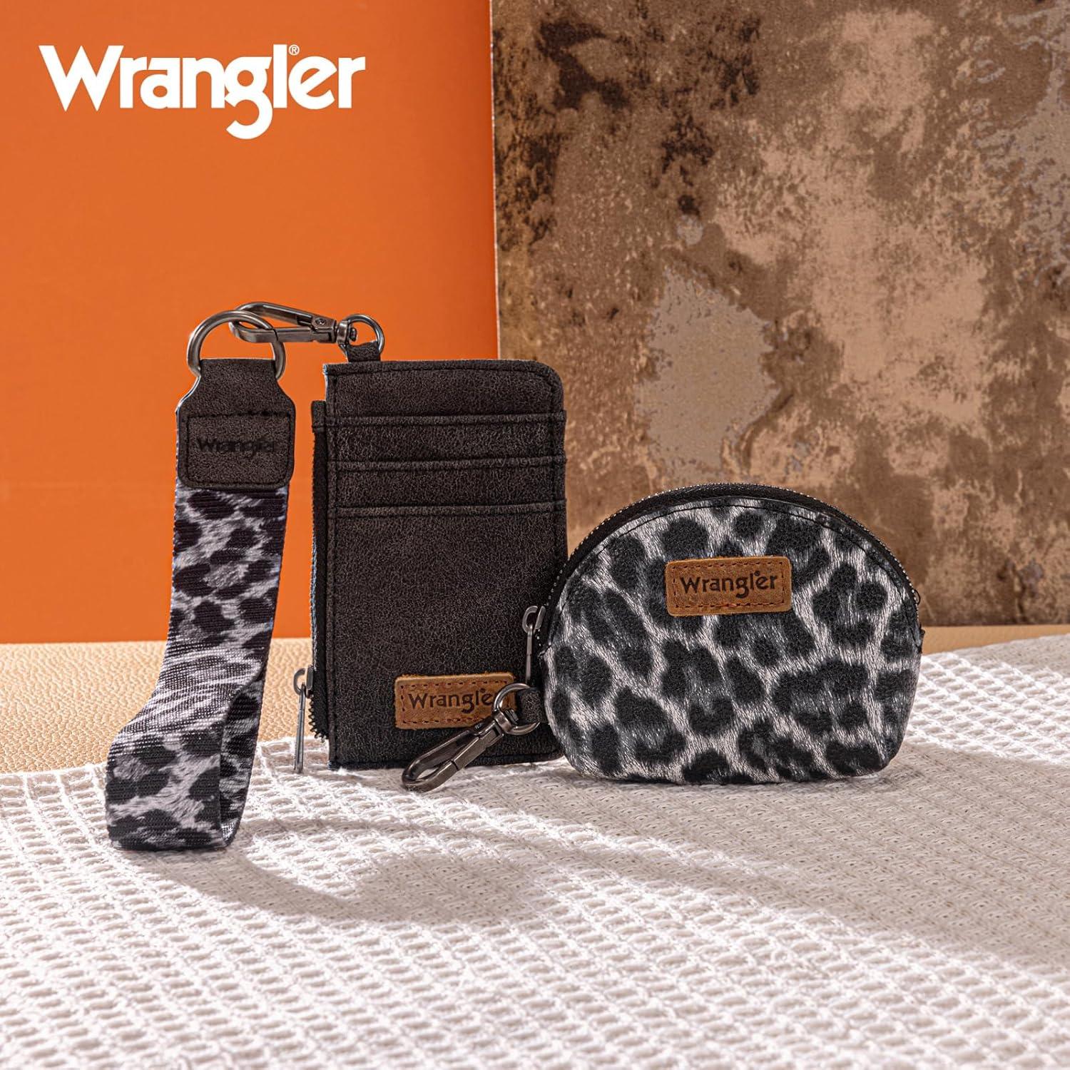 imageMontana WestxWrangler KeyChain Wristlet Wallets for Women Western Dual Pouch Wristlet Embroidered Boot Scroll Card Holder Wallet With ZipperLeopard Black