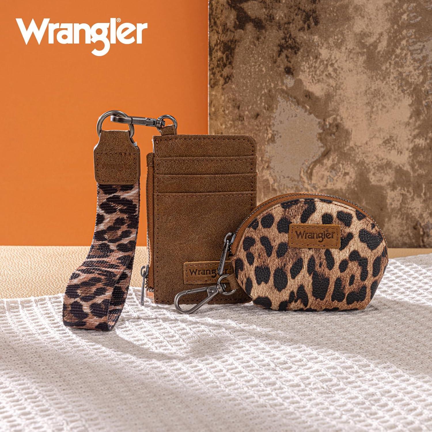 imageMontana WestxWrangler KeyChain Wristlet Wallets for Women Western Dual Pouch Wristlet Embroidered Boot Scroll Card Holder Wallet With ZipperLeopard Brown
