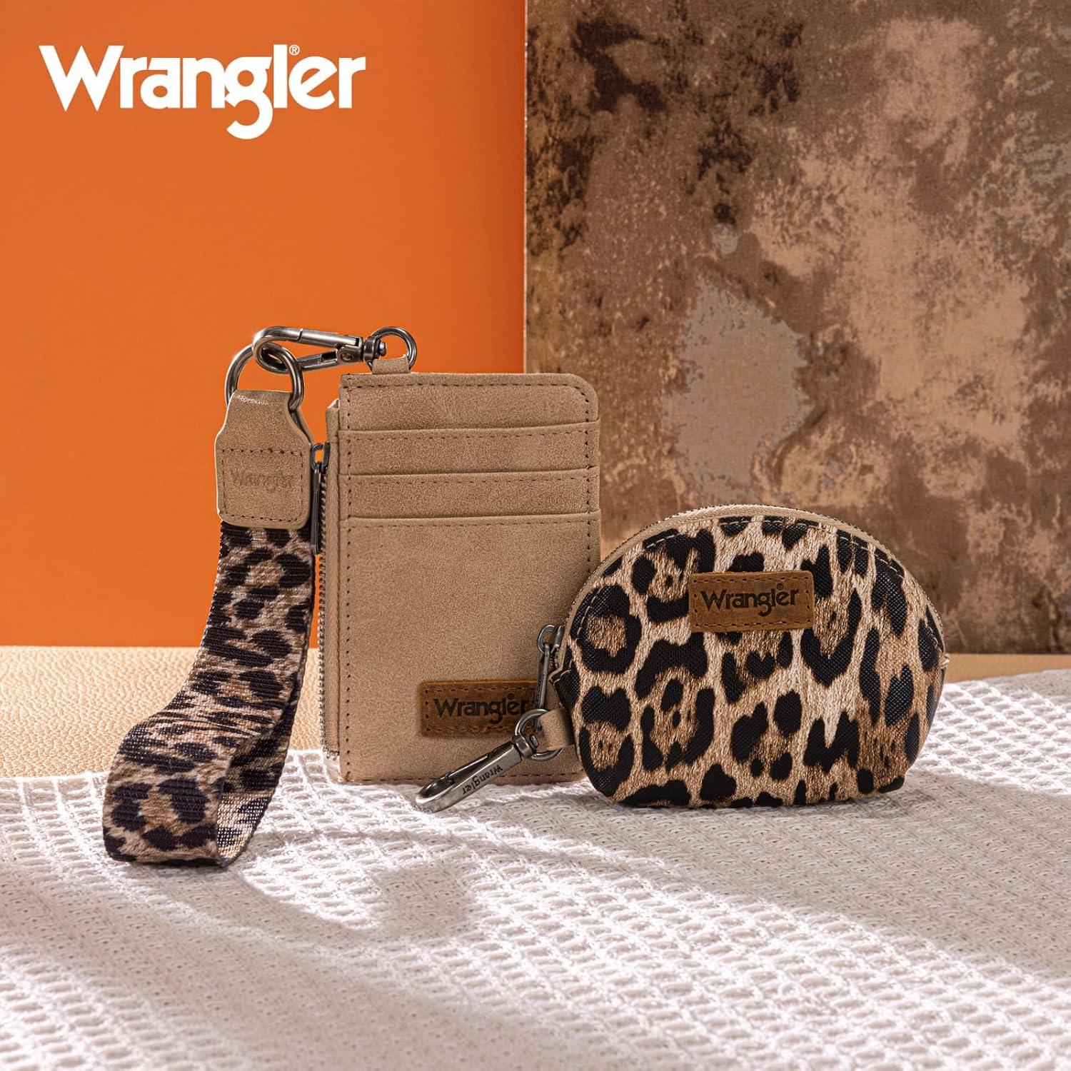 imageMontana WestxWrangler KeyChain Wristlet Wallets for Women Western Dual Pouch Wristlet Embroidered Boot Scroll Card Holder Wallet With ZipperLeopard Coffee