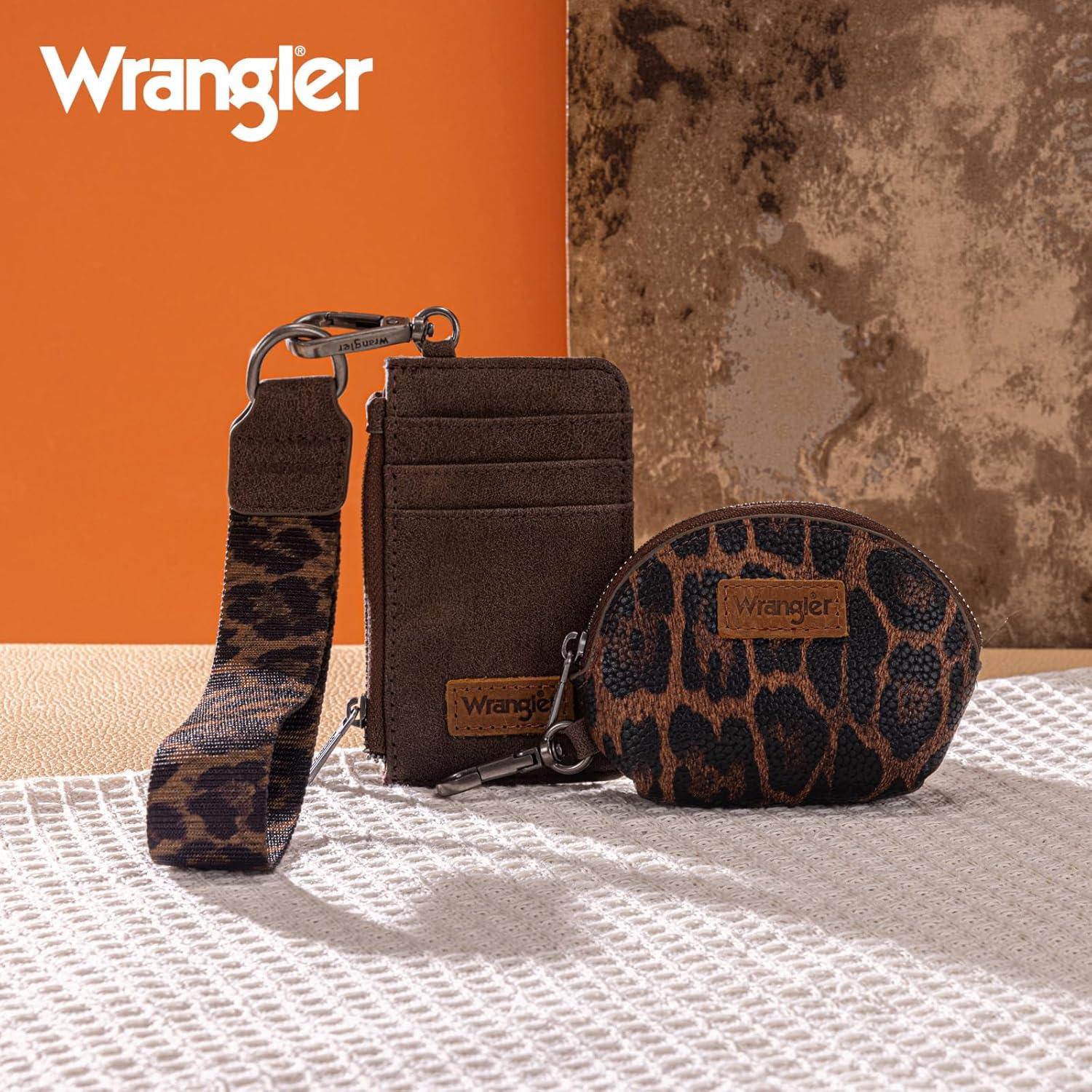 imageMontana WestxWrangler KeyChain Wristlet Wallets for Women Western Dual Pouch Wristlet Embroidered Boot Scroll Card Holder Wallet With ZipperLeopard Tan