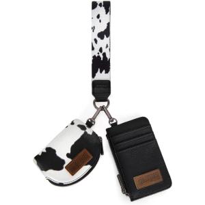 Montana WestxWrangler KeyChain Wristlet Wallets for Women Western Dual Pouch Wristlet Embroidered Boot Scroll Card Holder Wallet With Zipper(Artist COW Black)
