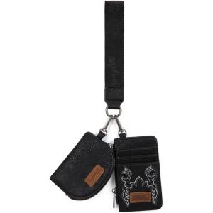 Montana WestxWrangler KeyChain Wristlet Wallets for Women Western Dual Pouch Wristlet Embroidered Boot Scroll Card Holder Wallet With Zipper(B-Black)